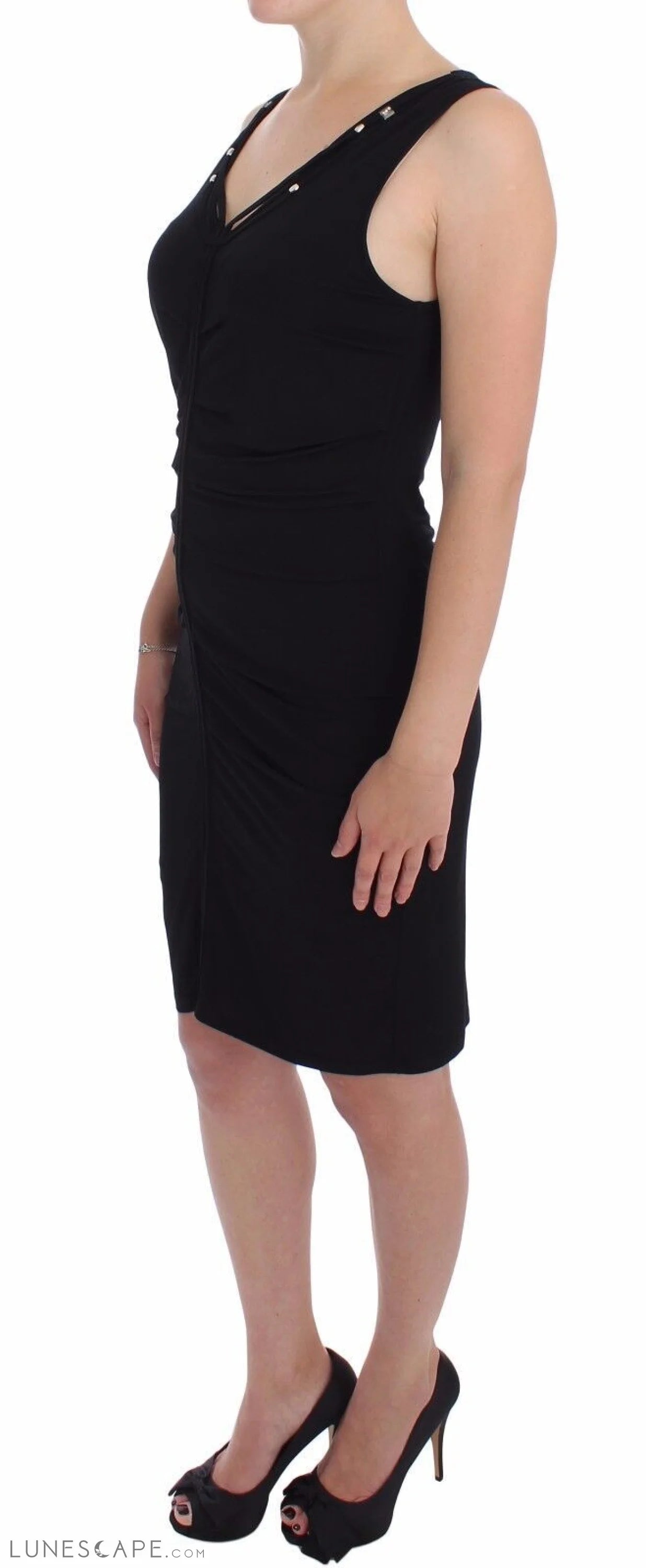 Roccobarocco Elegant Black Sheath Jersey Knee-Length Dress LUNESCAPE