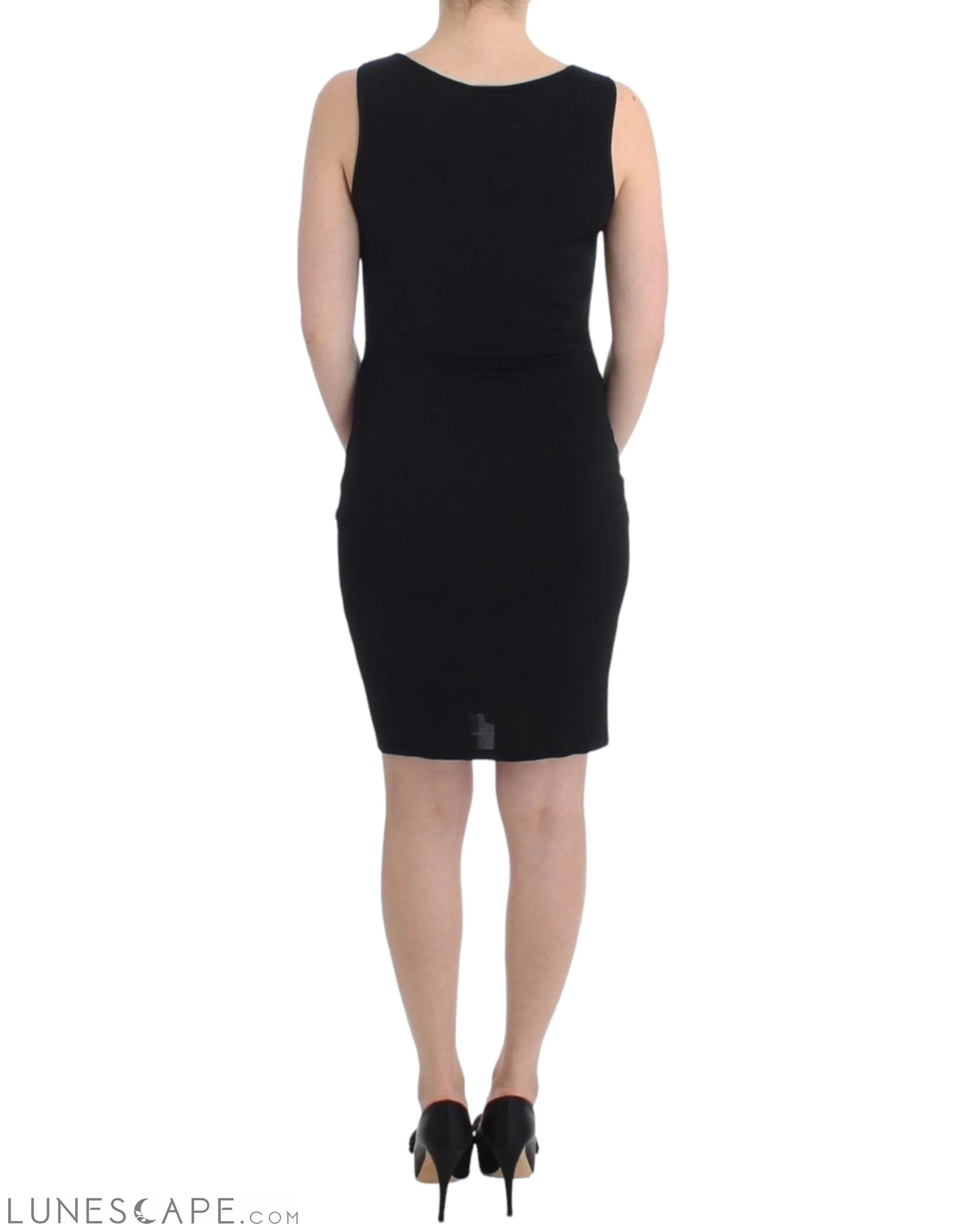 Roccobarocco Elegant Black Sheath Knee-Length Dress LUNESCAPE