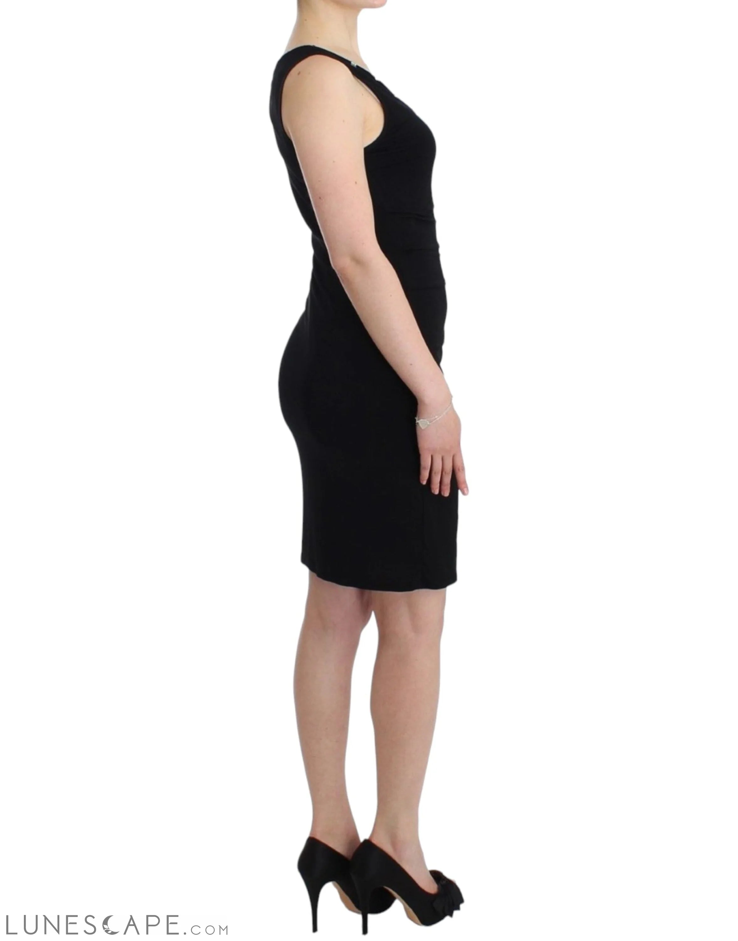 Roccobarocco Elegant Black Sheath Knee-Length Dress LUNESCAPE