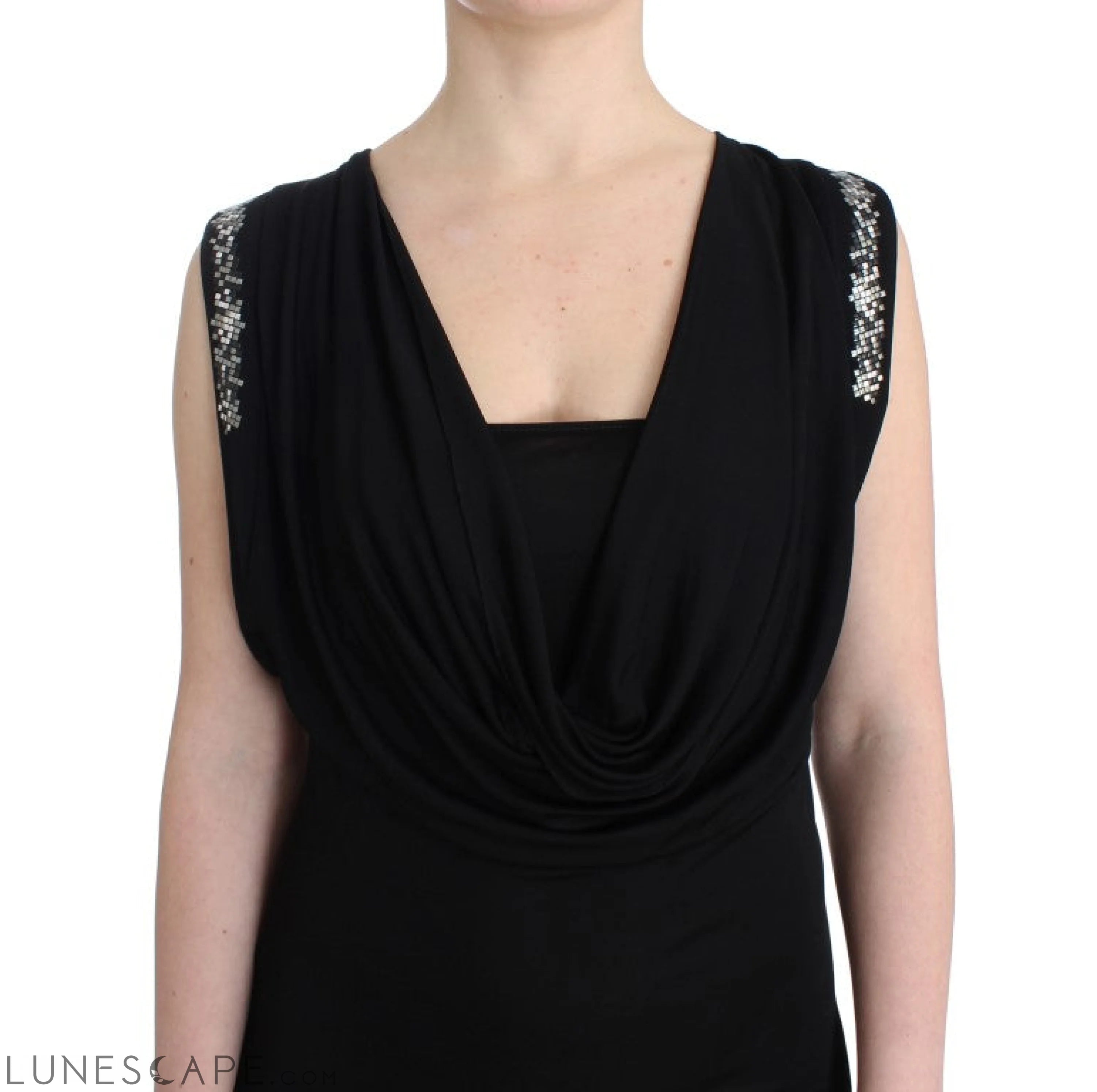 Roccobarocco Elegant Draped Neckline Sleeveless Dress LUNESCAPE