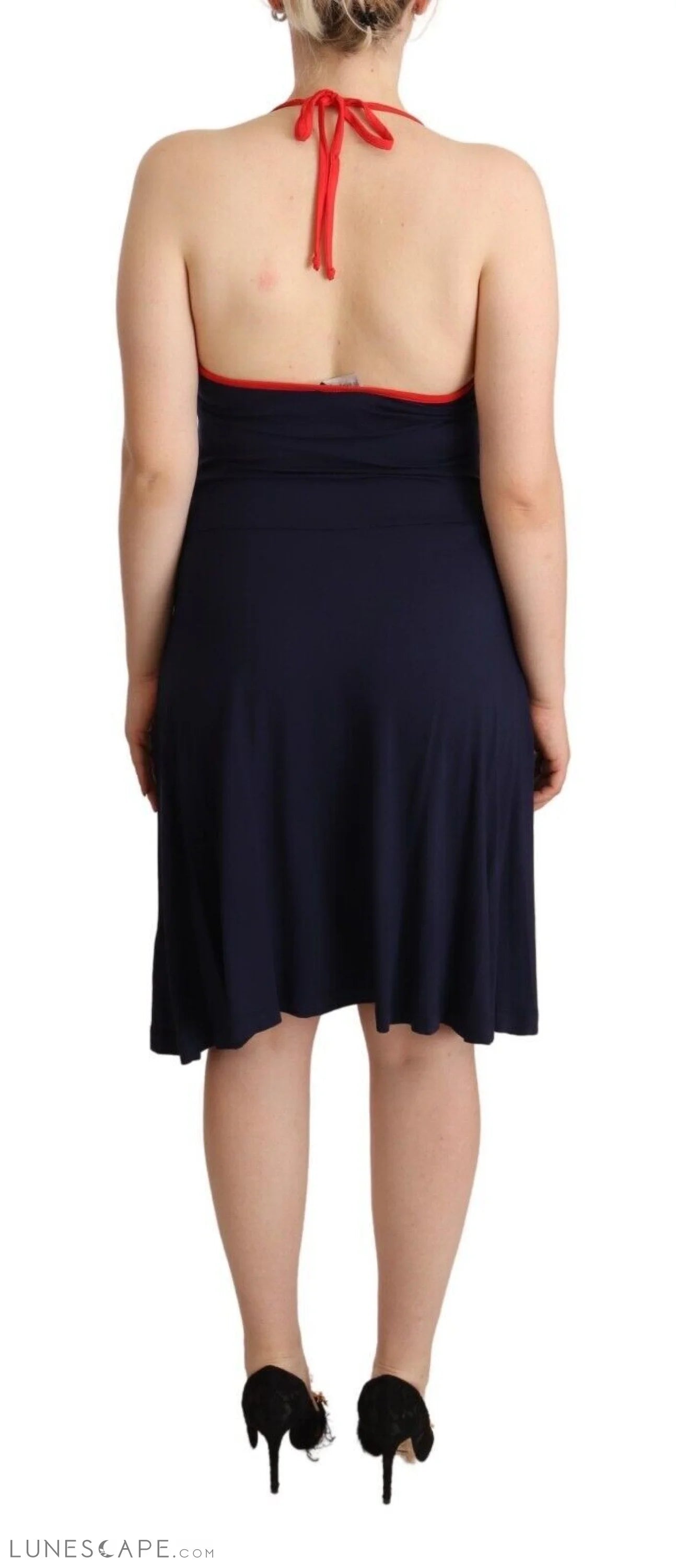 Roccobarocco Navy Blue Cotton Midi Halter Dress LUNESCAPE