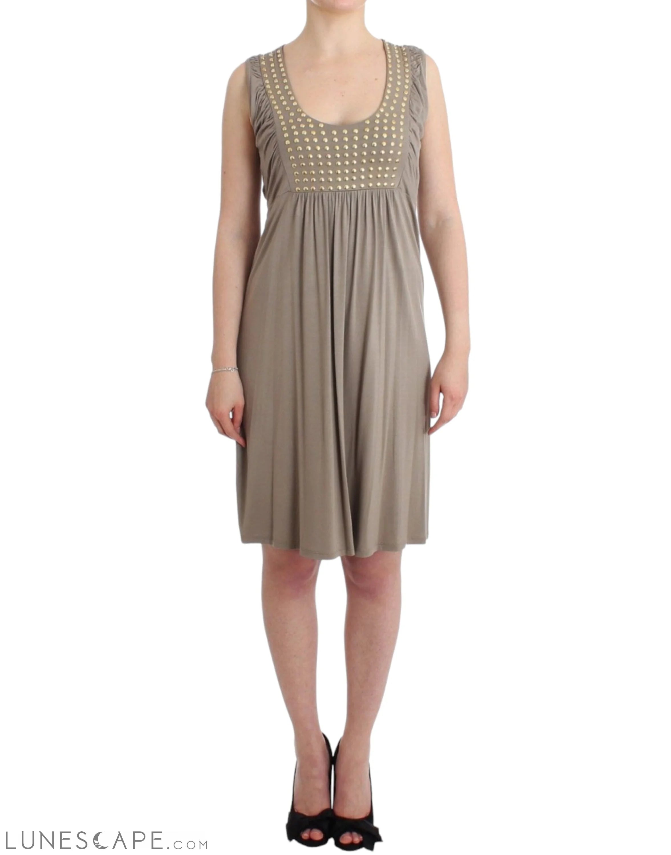 Roccobarocco Studded Sheath Knee-Length Dress in Beige LUNESCAPE