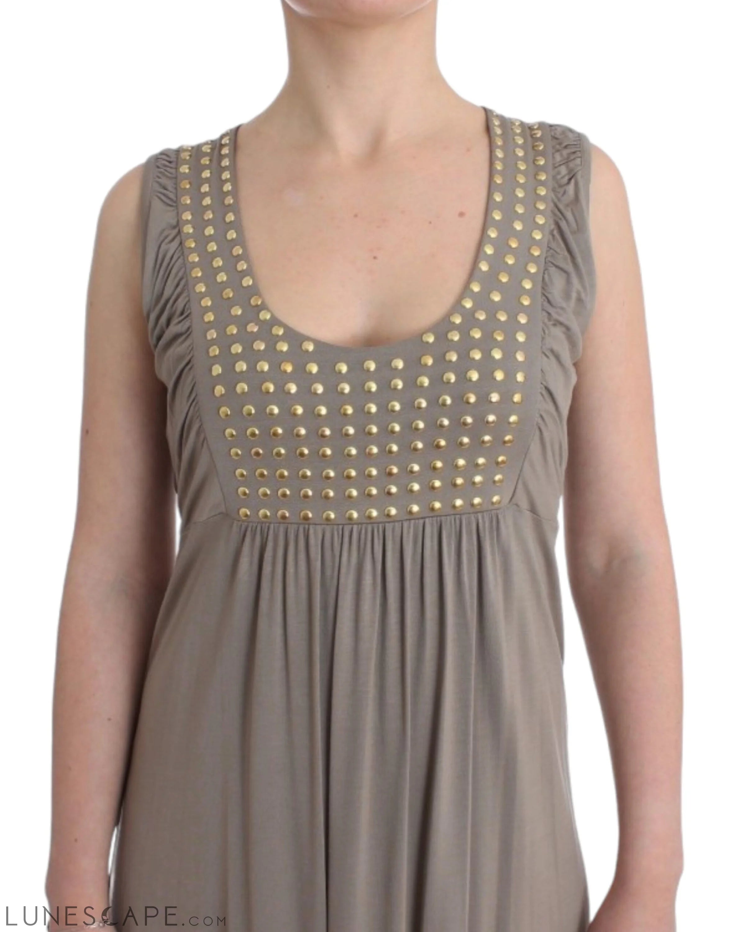 Roccobarocco Studded Sheath Knee-Length Dress in Beige LUNESCAPE