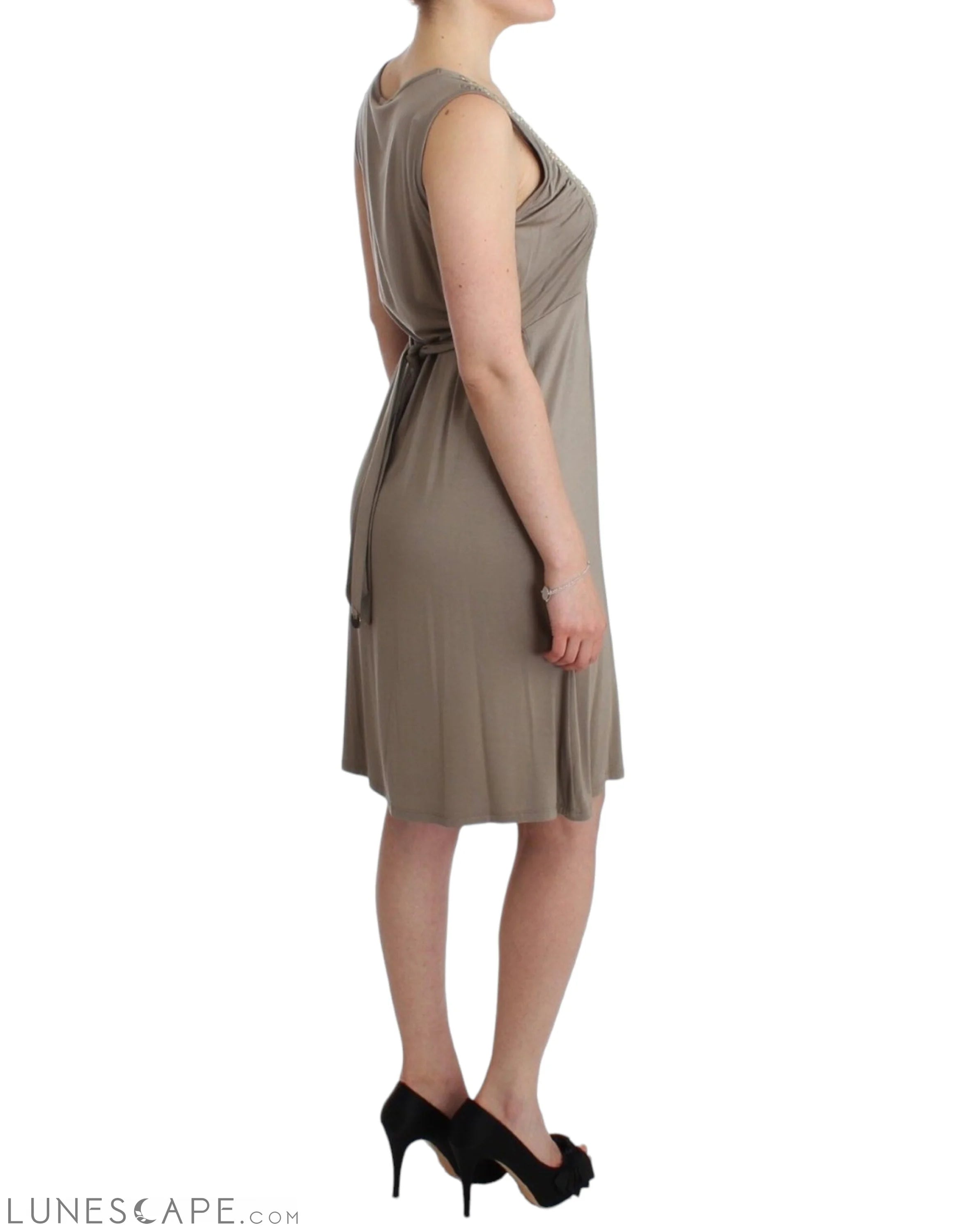 Roccobarocco Studded Sheath Knee-Length Dress in Beige LUNESCAPE