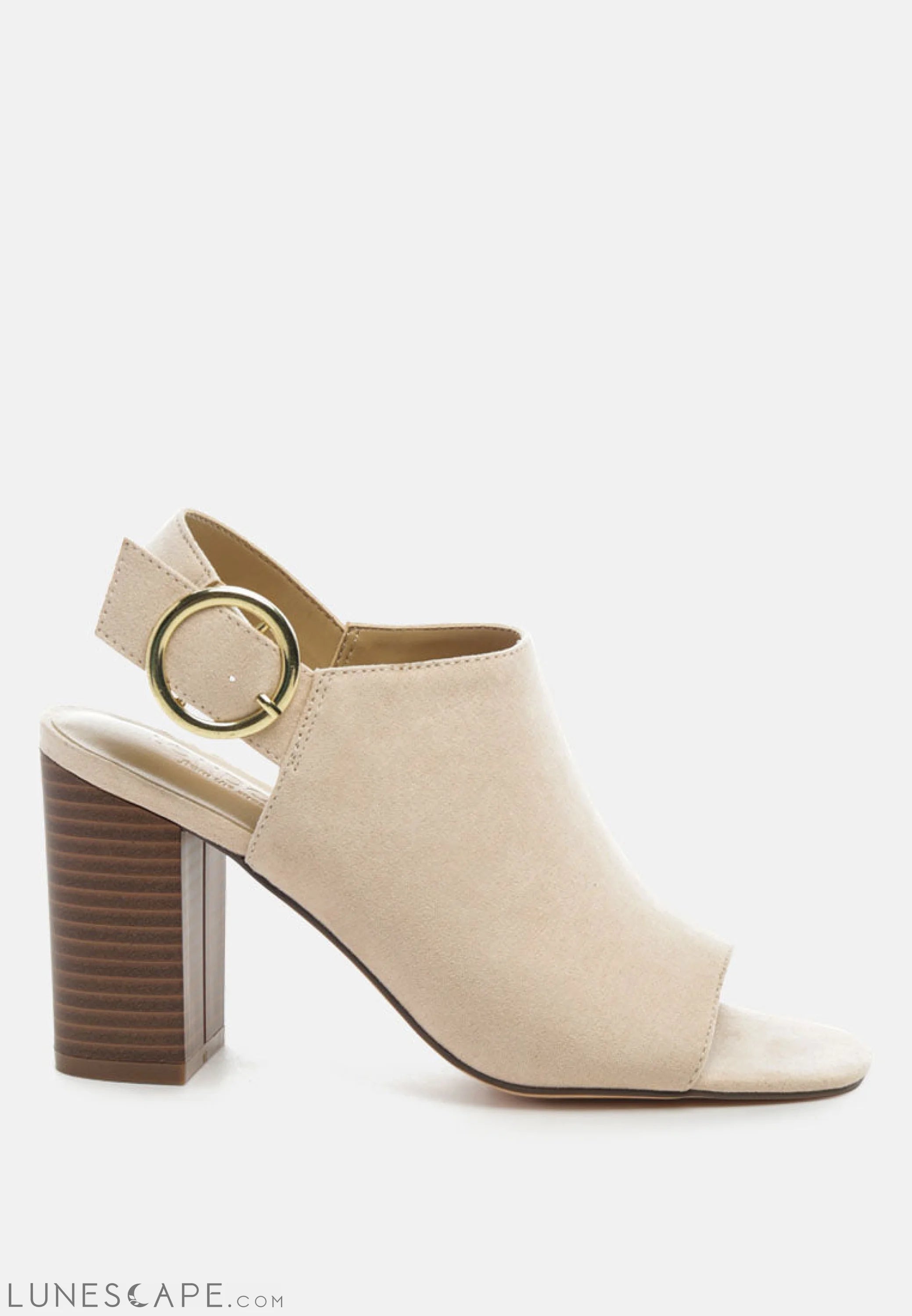 Roisin Stacked Block Heel Faux Suede Slingback Block Heel Open-Toe Sandal Bootie LUNESCAPE