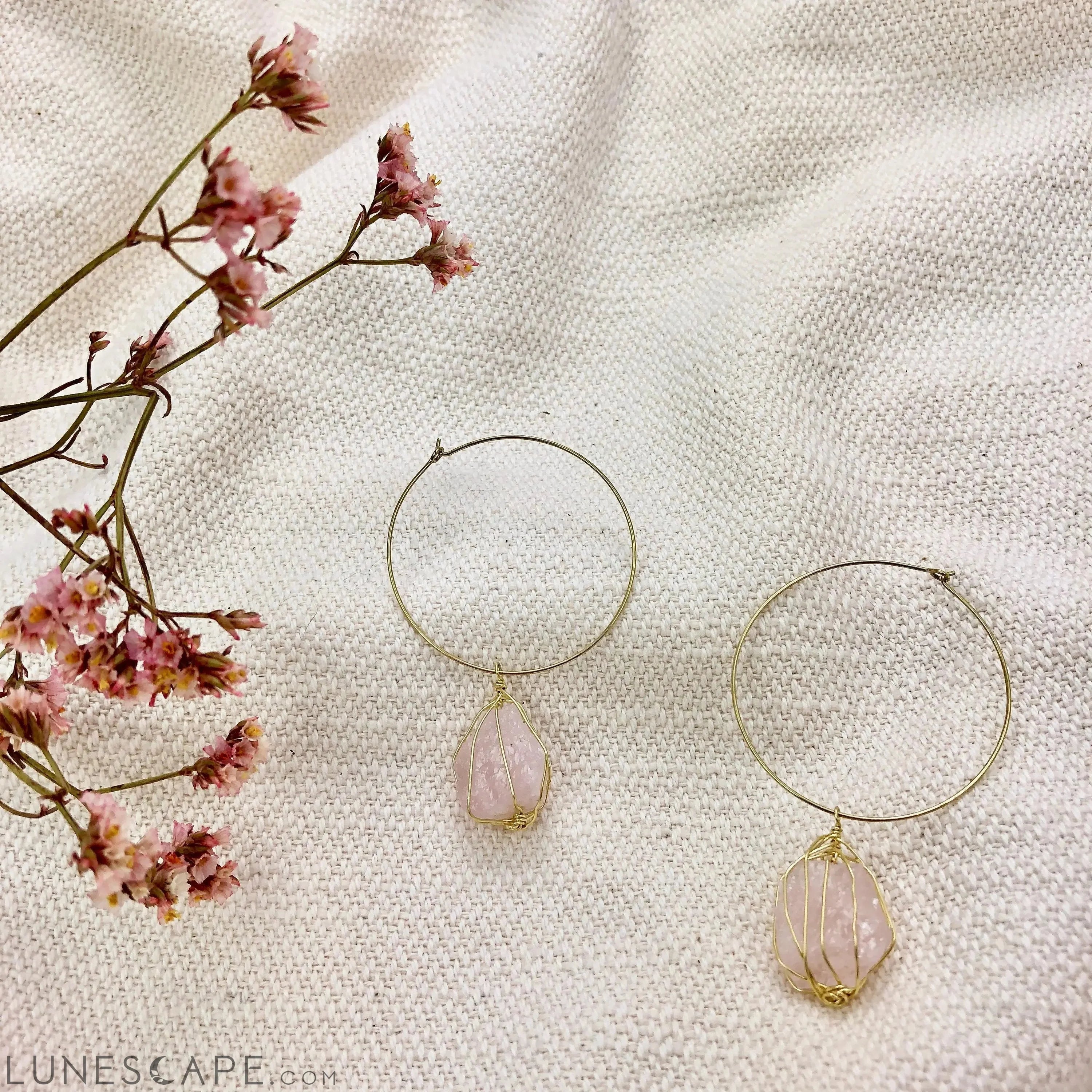 Rose Quartz Hoops LUNESCAPE