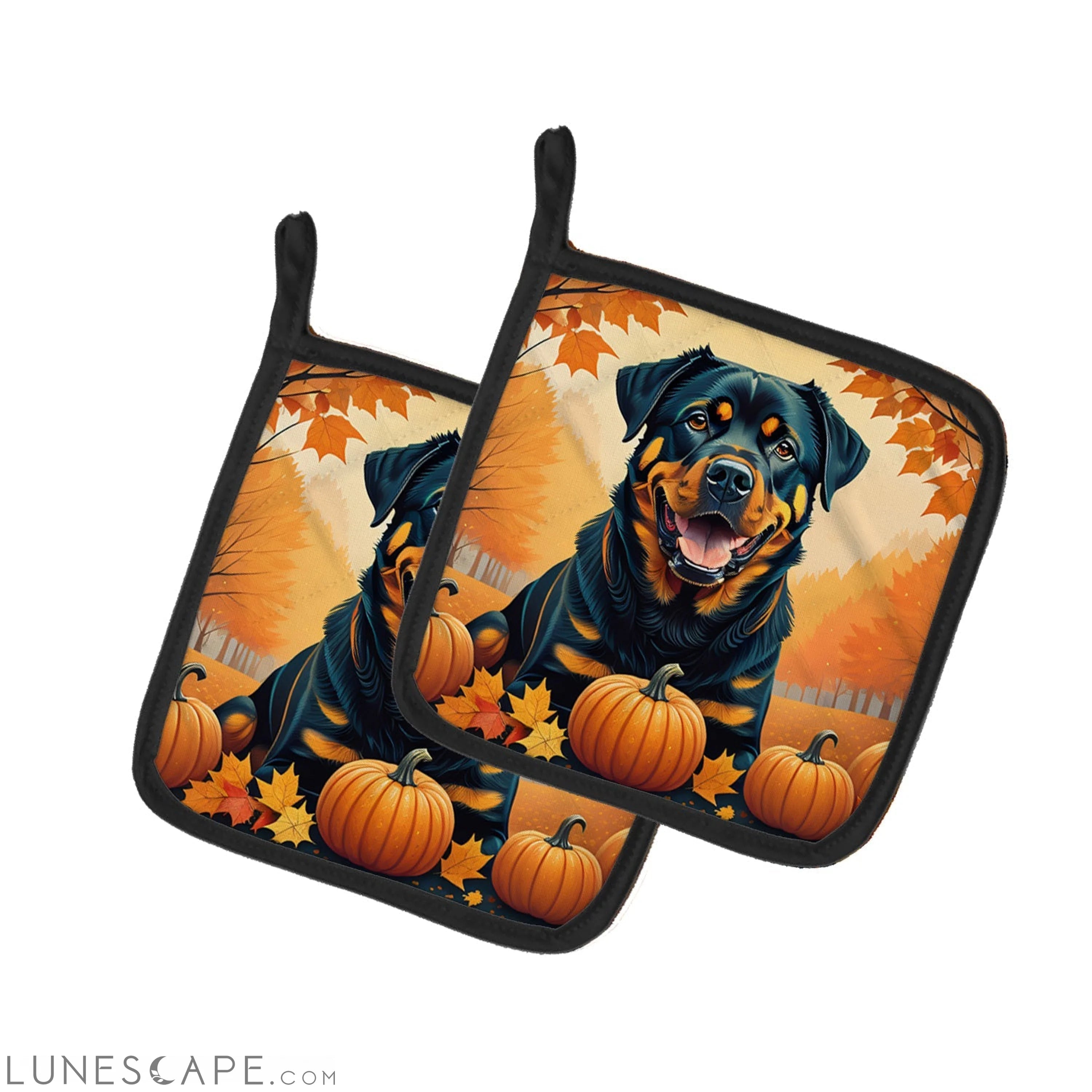 Rottweiler Fall Pair of Pot Holders LUNESCAPE