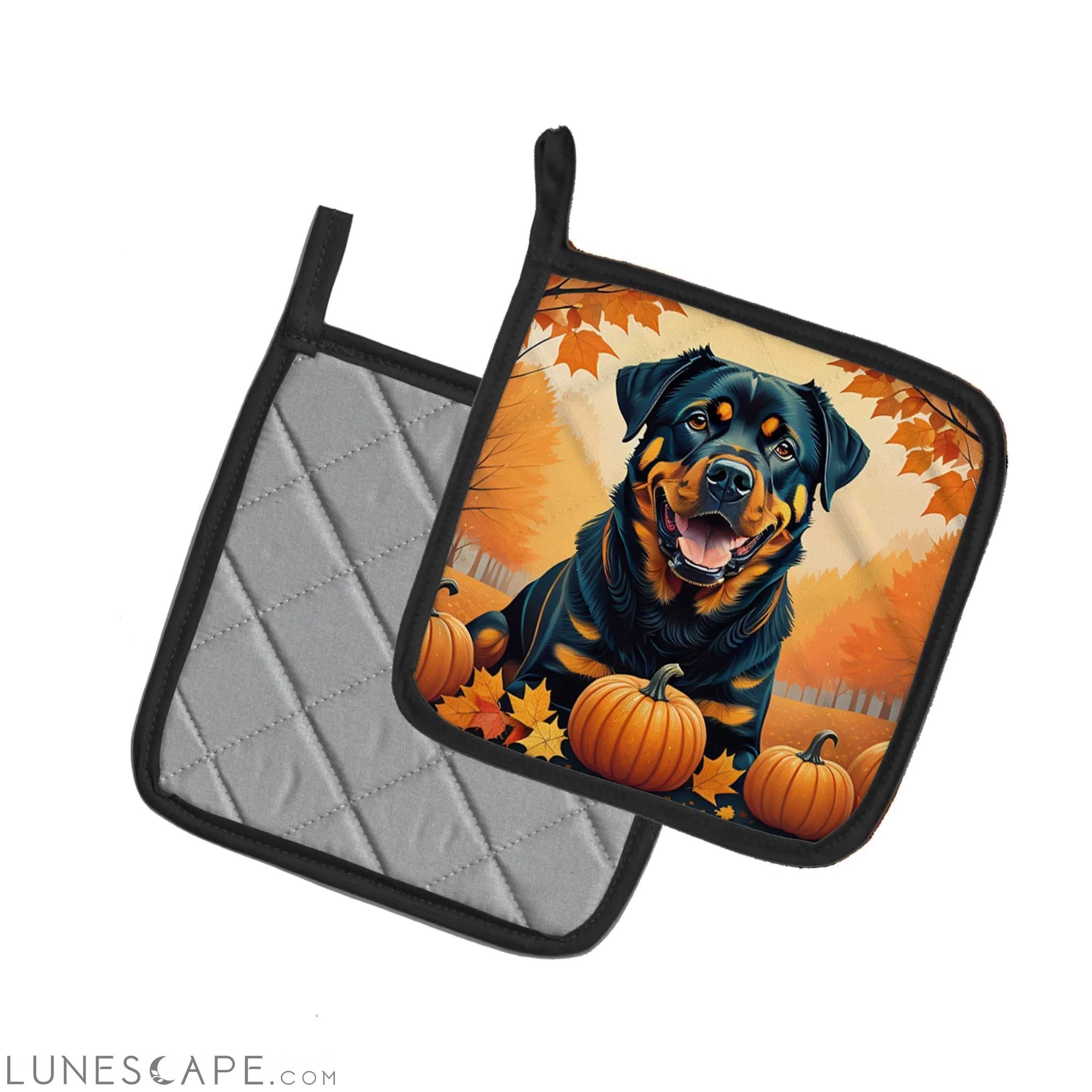 Rottweiler Fall Pair of Pot Holders LUNESCAPE