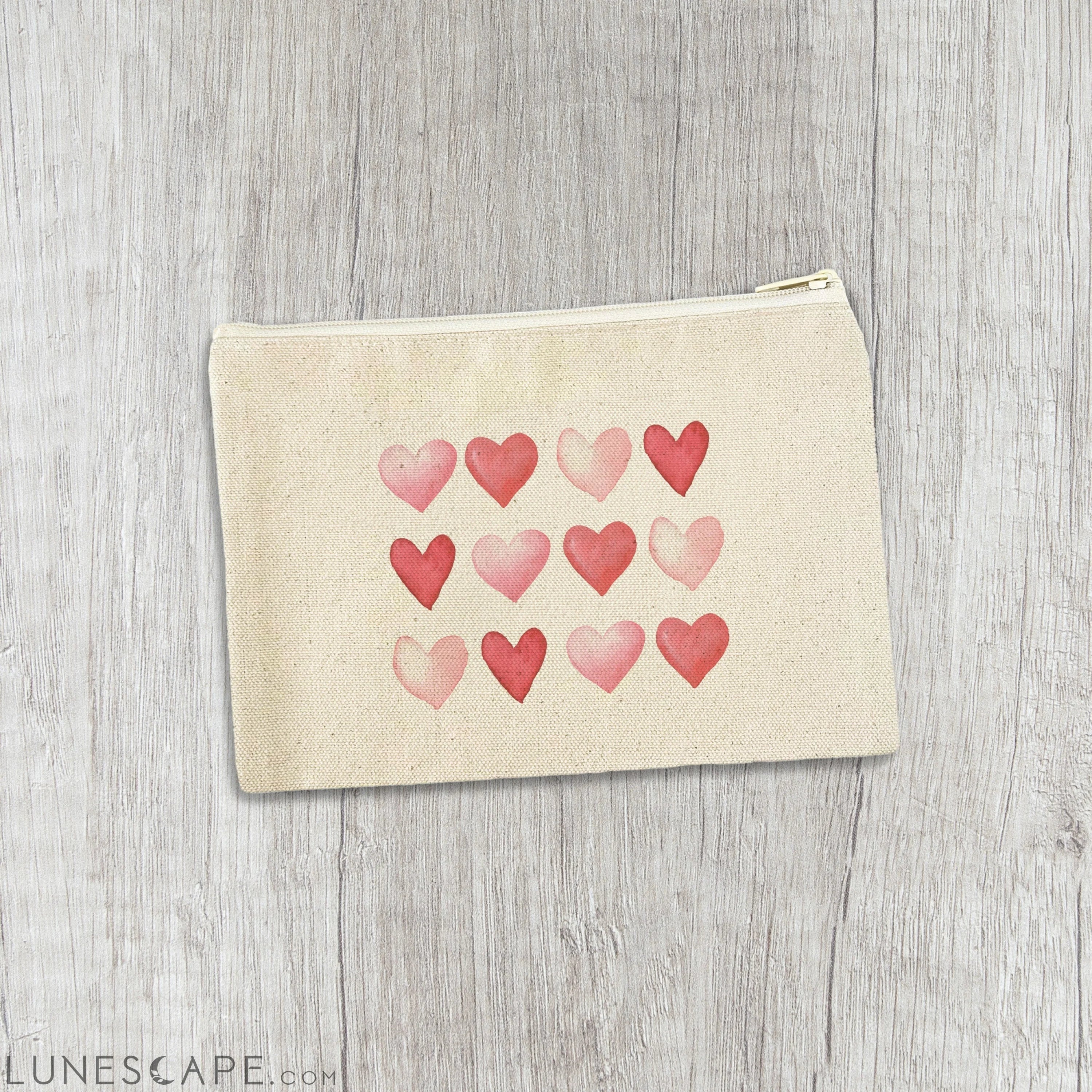 Row of Hearts - Valentine's Day Canvas Zipper Pouch LUNESCAPE