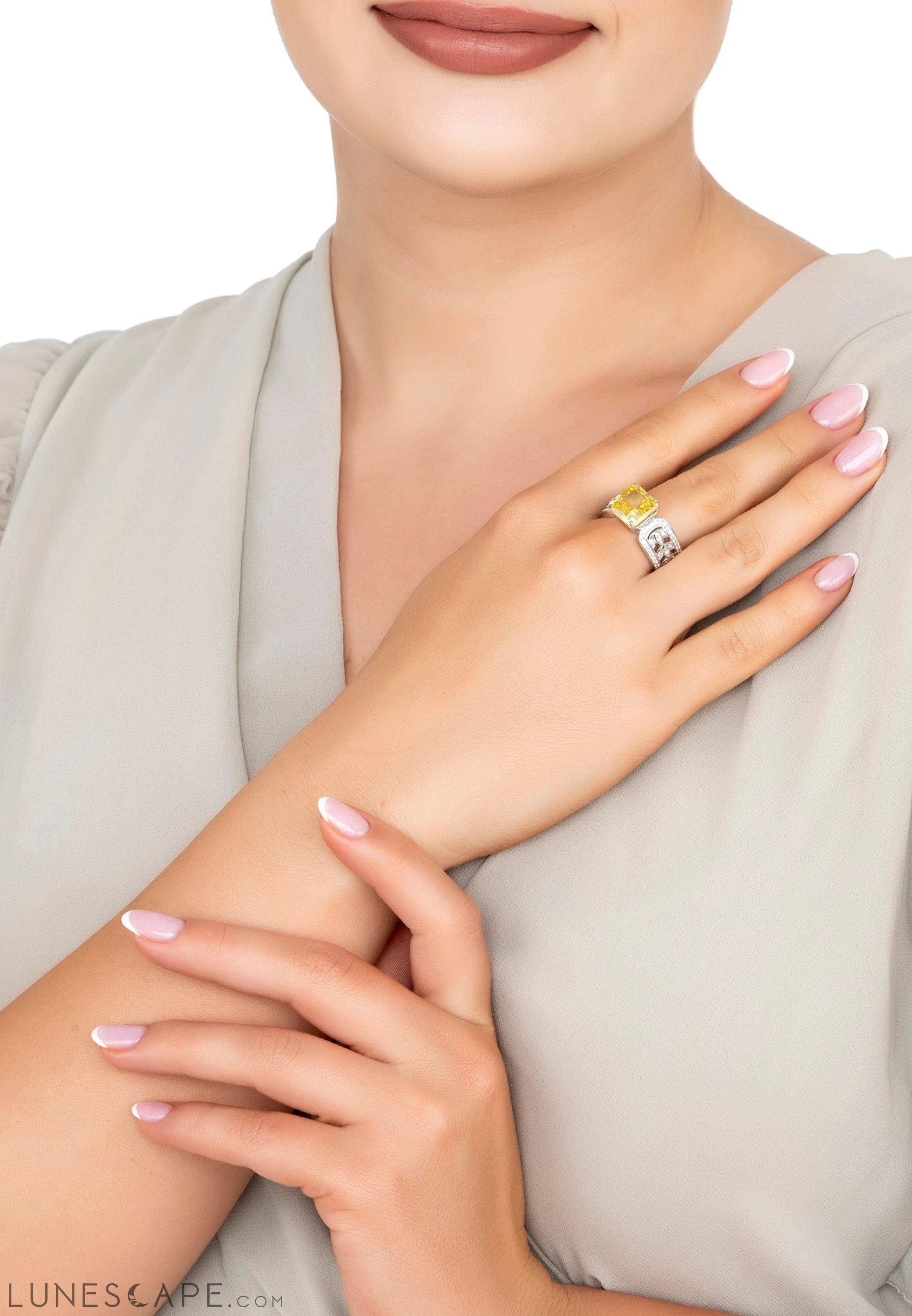 Rowena Cocktail Ring Yellow Topaz Silver LUNESCAPE