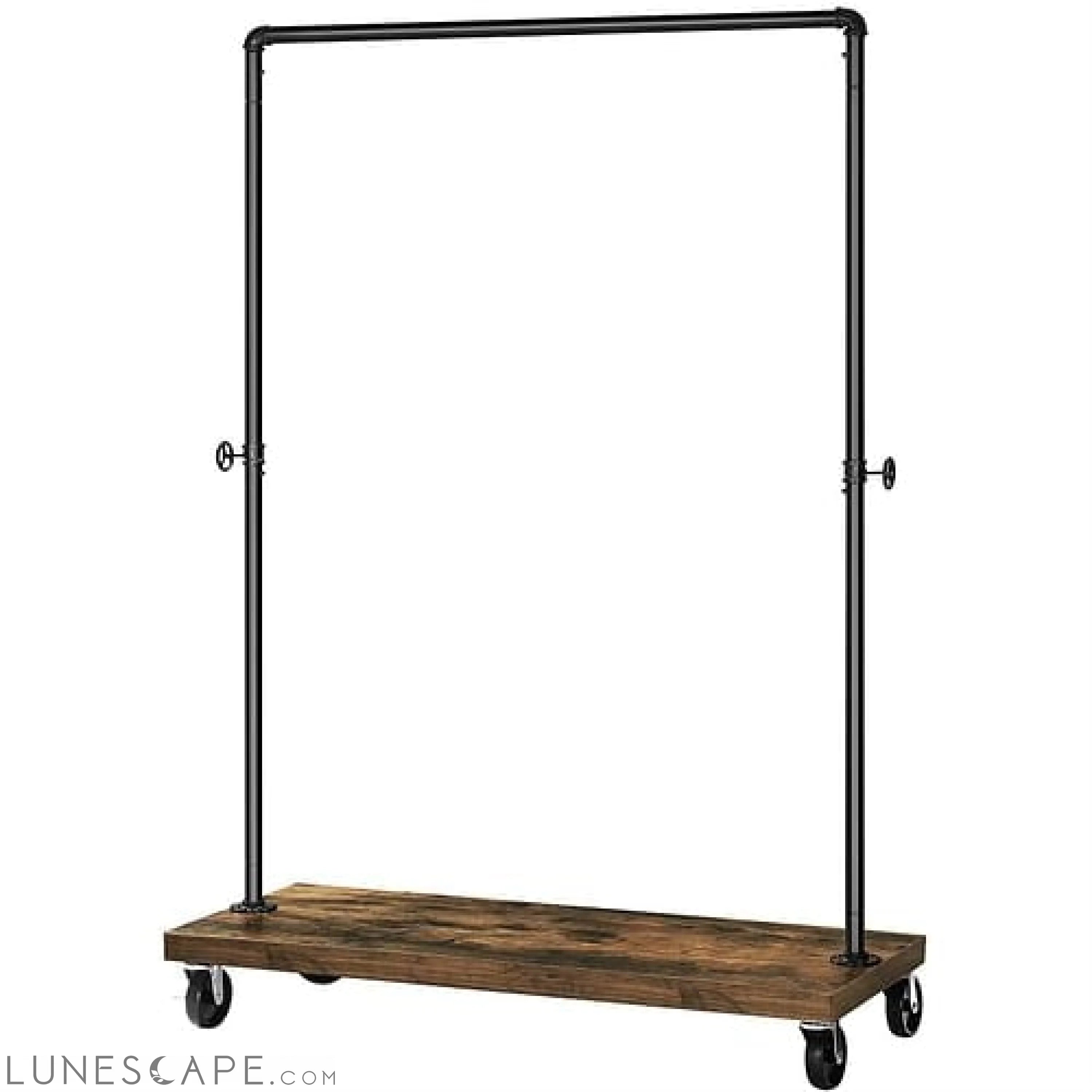 Rustic Industrial Laundry Pipe Garment Rack Lockable Wheels LUNESCAPE