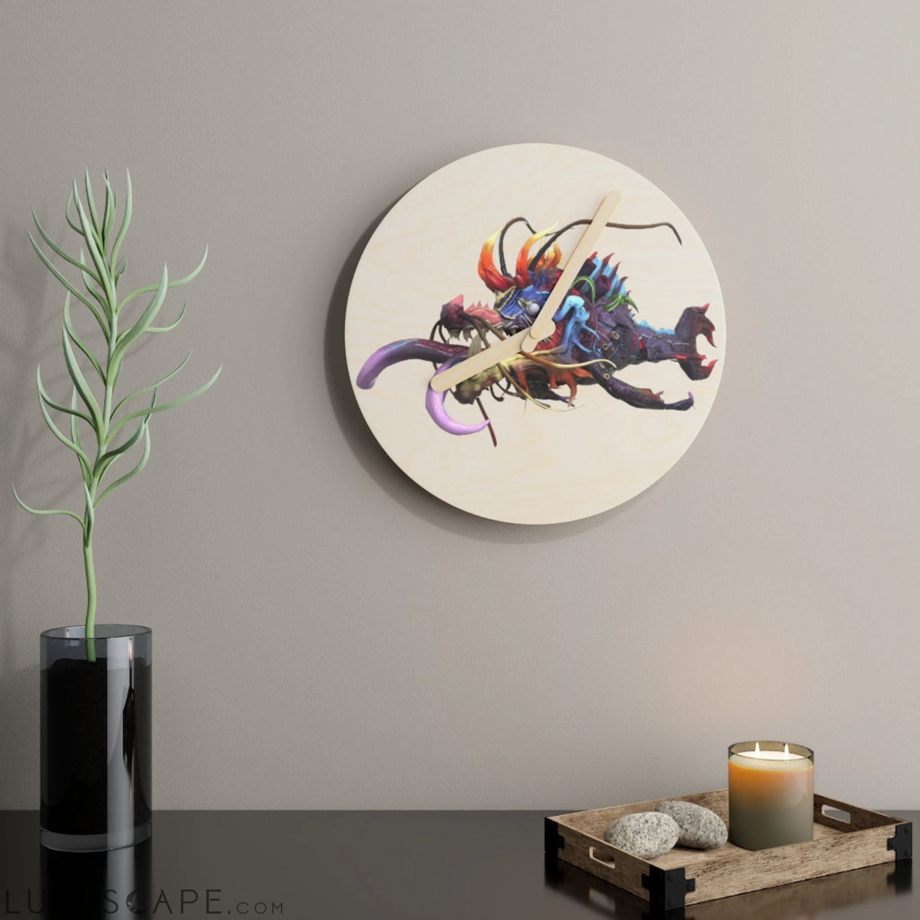 Ryuuk the Fish Dragon God Wooden Wall Clock LUNESCAPE