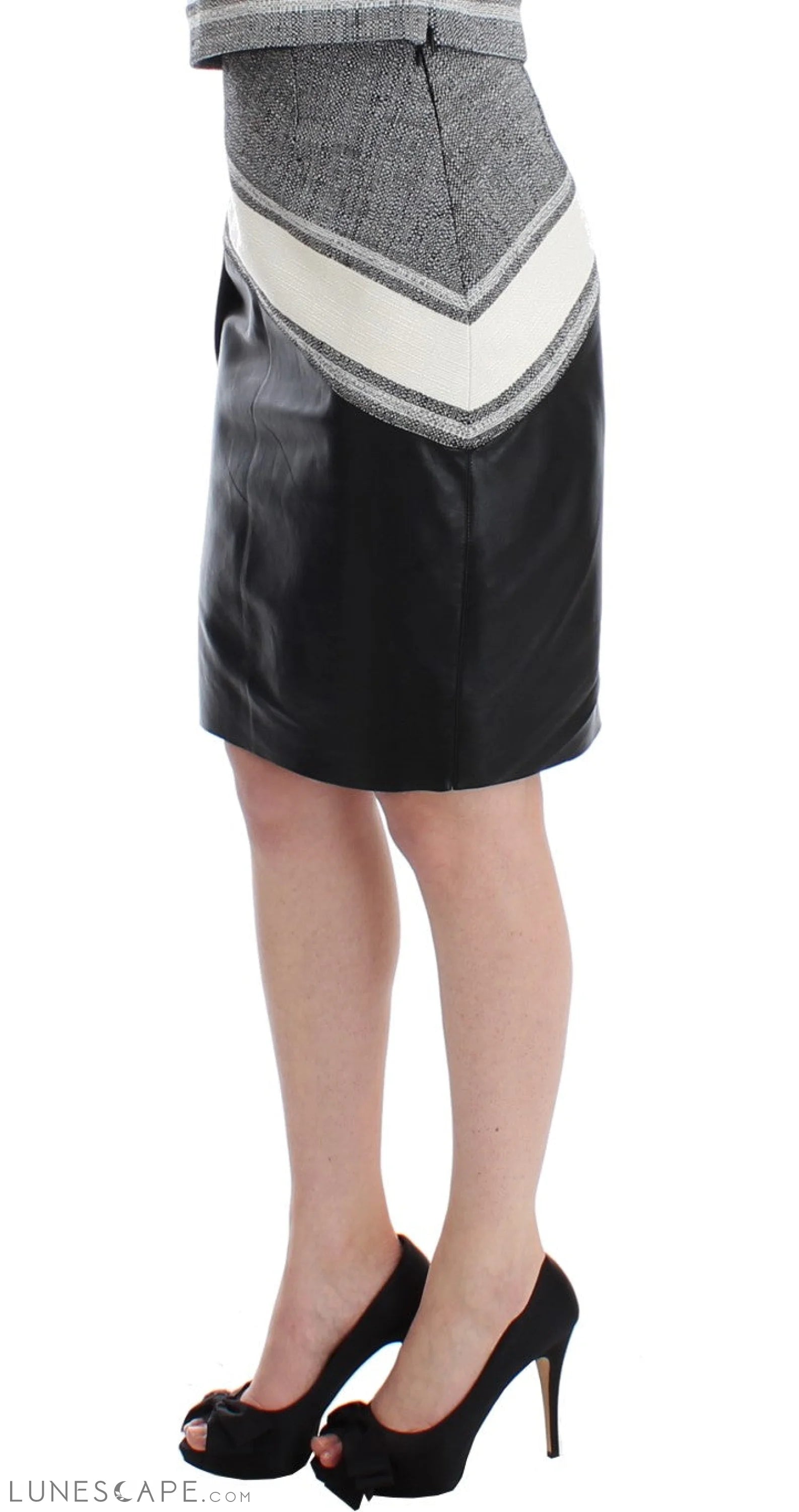 Sachin & Babi Elegant Leather Liza Skirt in Black and Gray LUNESCAPE