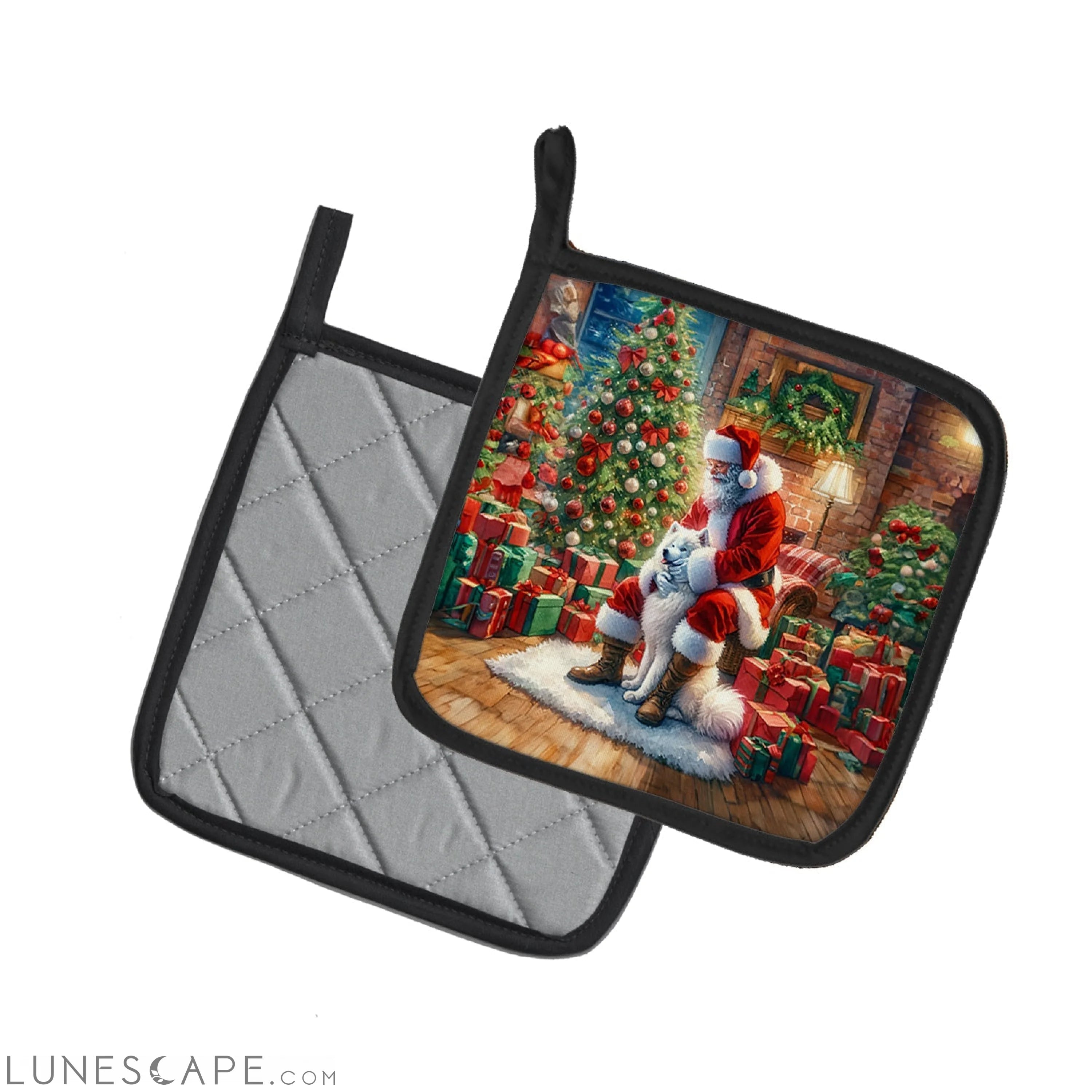 Samoyed and Santa Claus Pair of Pot Holders LUNESCAPE