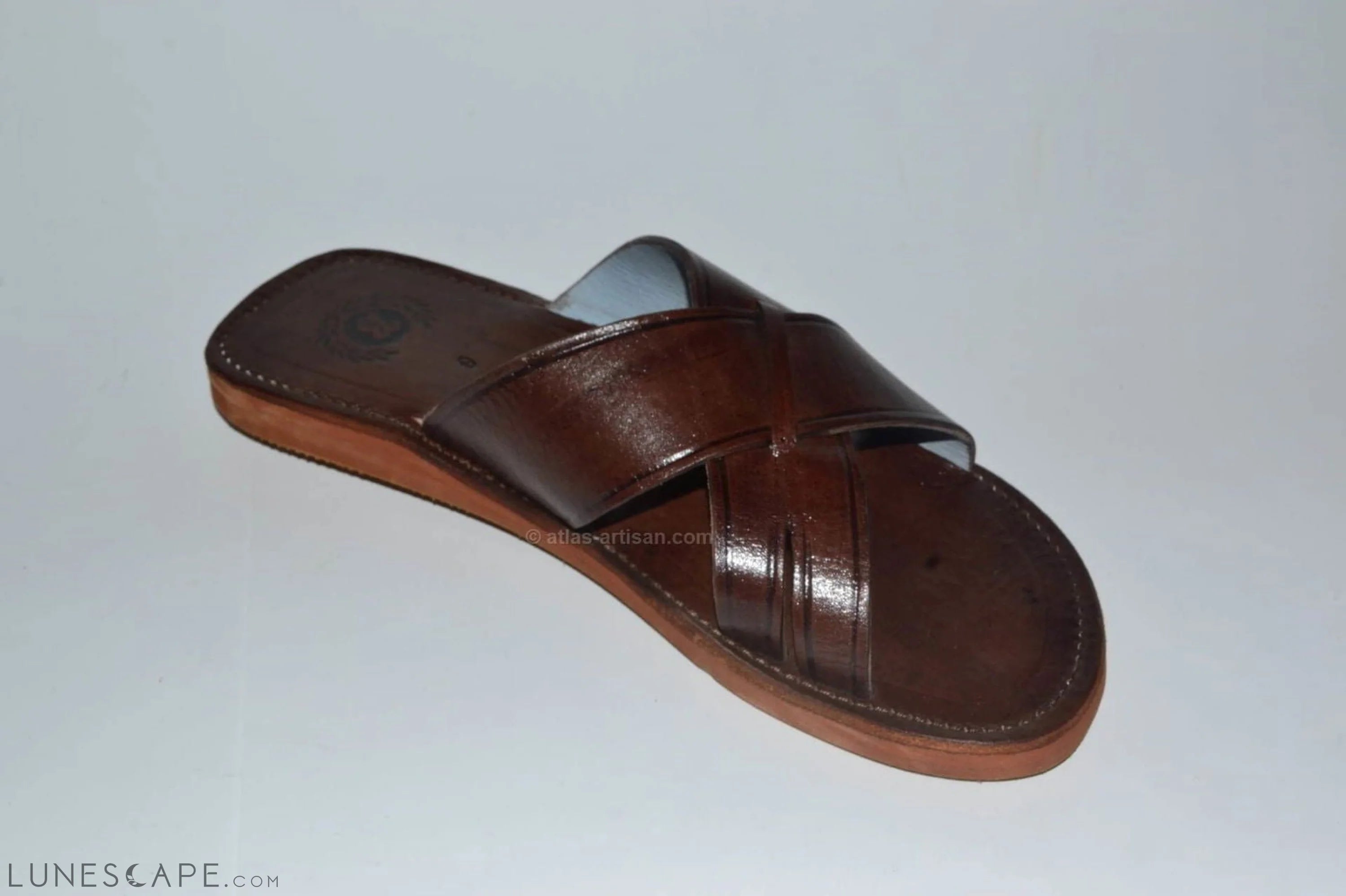 Sandale Plate Flat Leather Slide-on Sandals Handmade LUNESCAPE