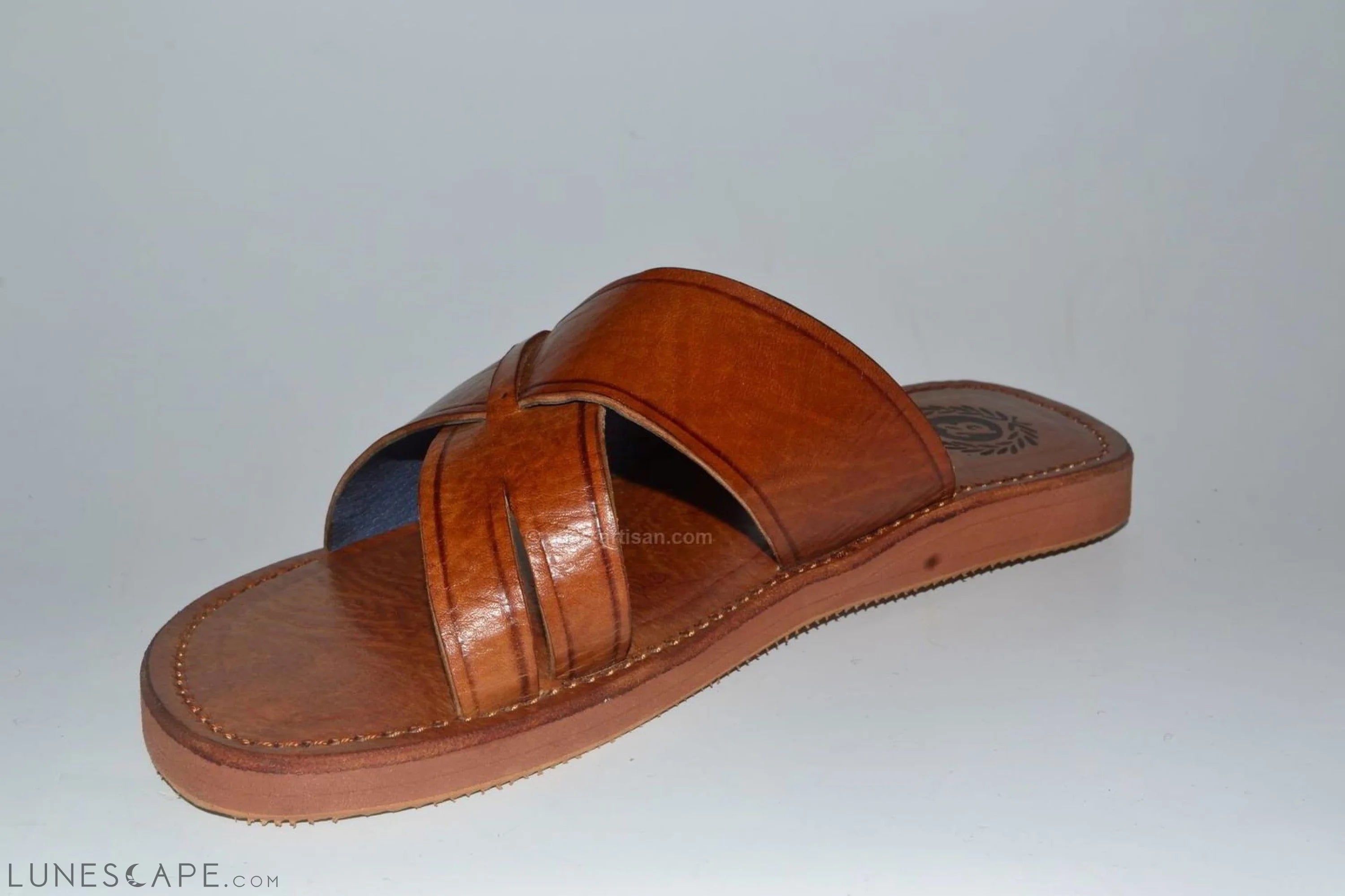 Sandale Plate Flat Leather Slide-on Sandals Handmade LUNESCAPE