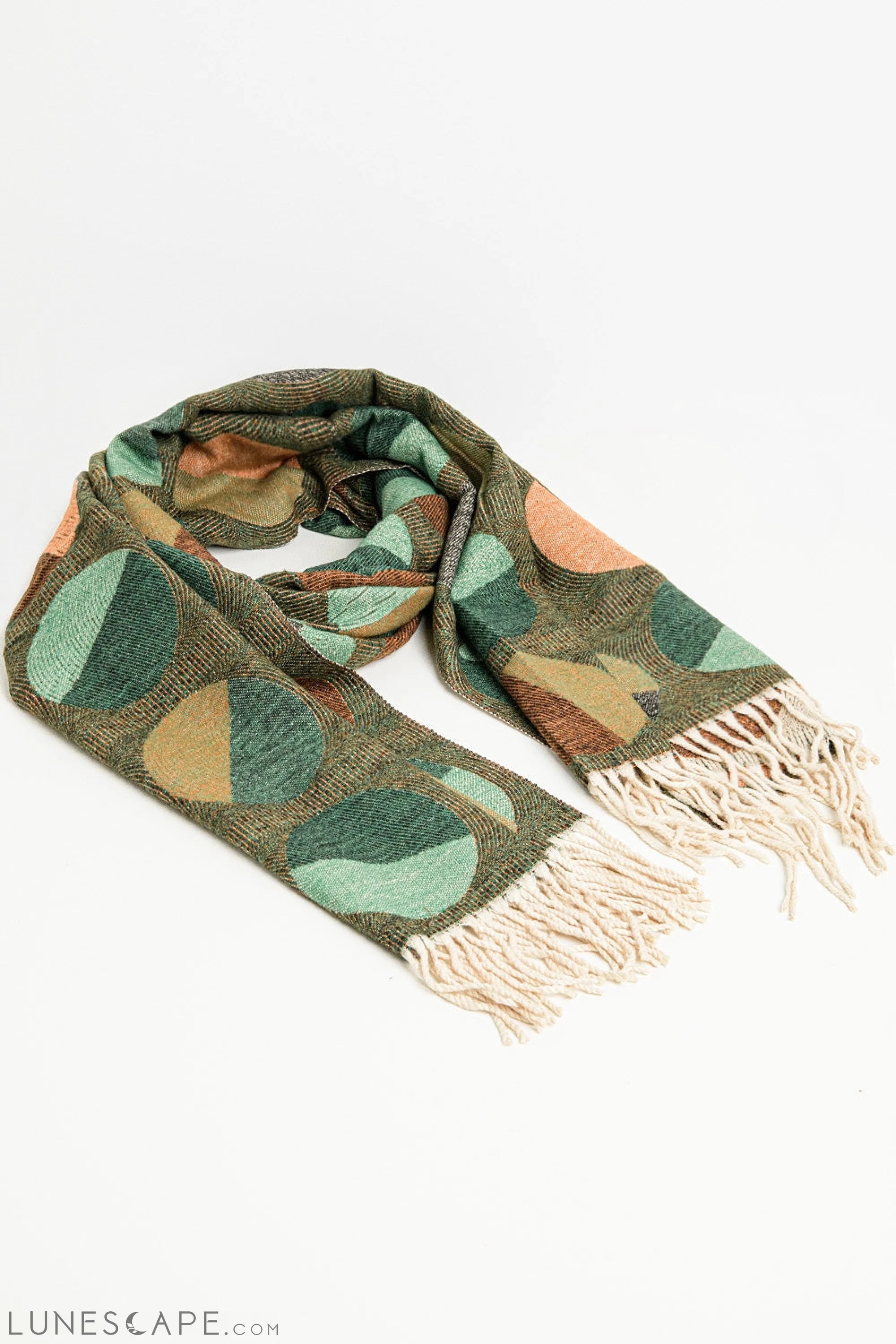 Scarf Printed With Circles in Green LUNESCAPE