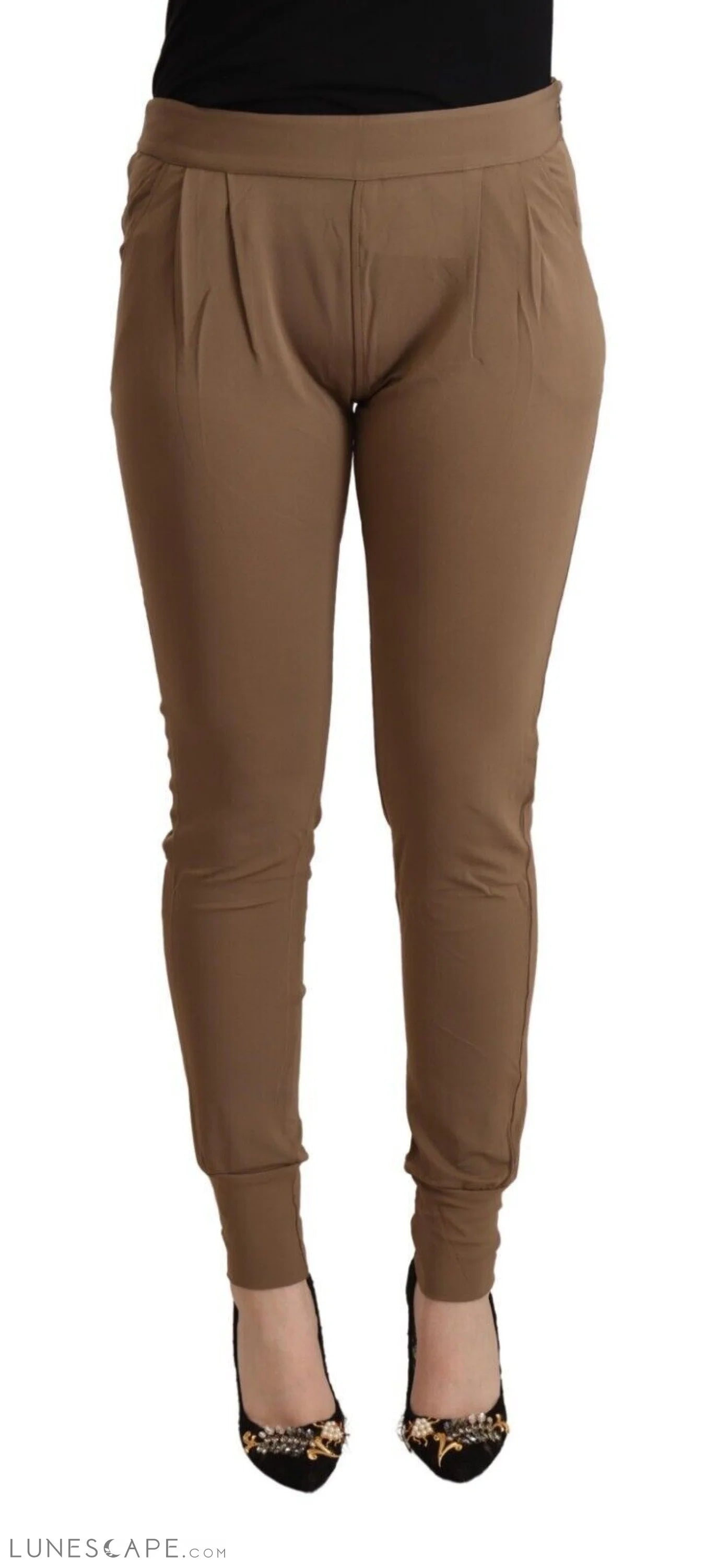 Scervino Street Chic Brown Mid Waist Tapered Pants LUNESCAPE