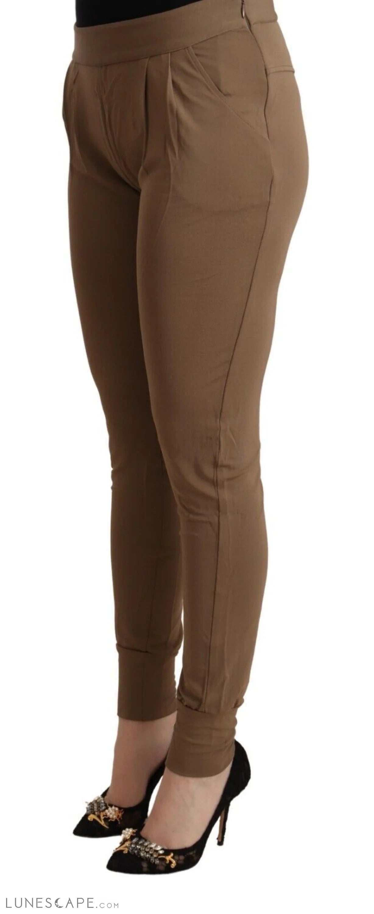 Scervino Street Chic Brown Mid Waist Tapered Pants LUNESCAPE