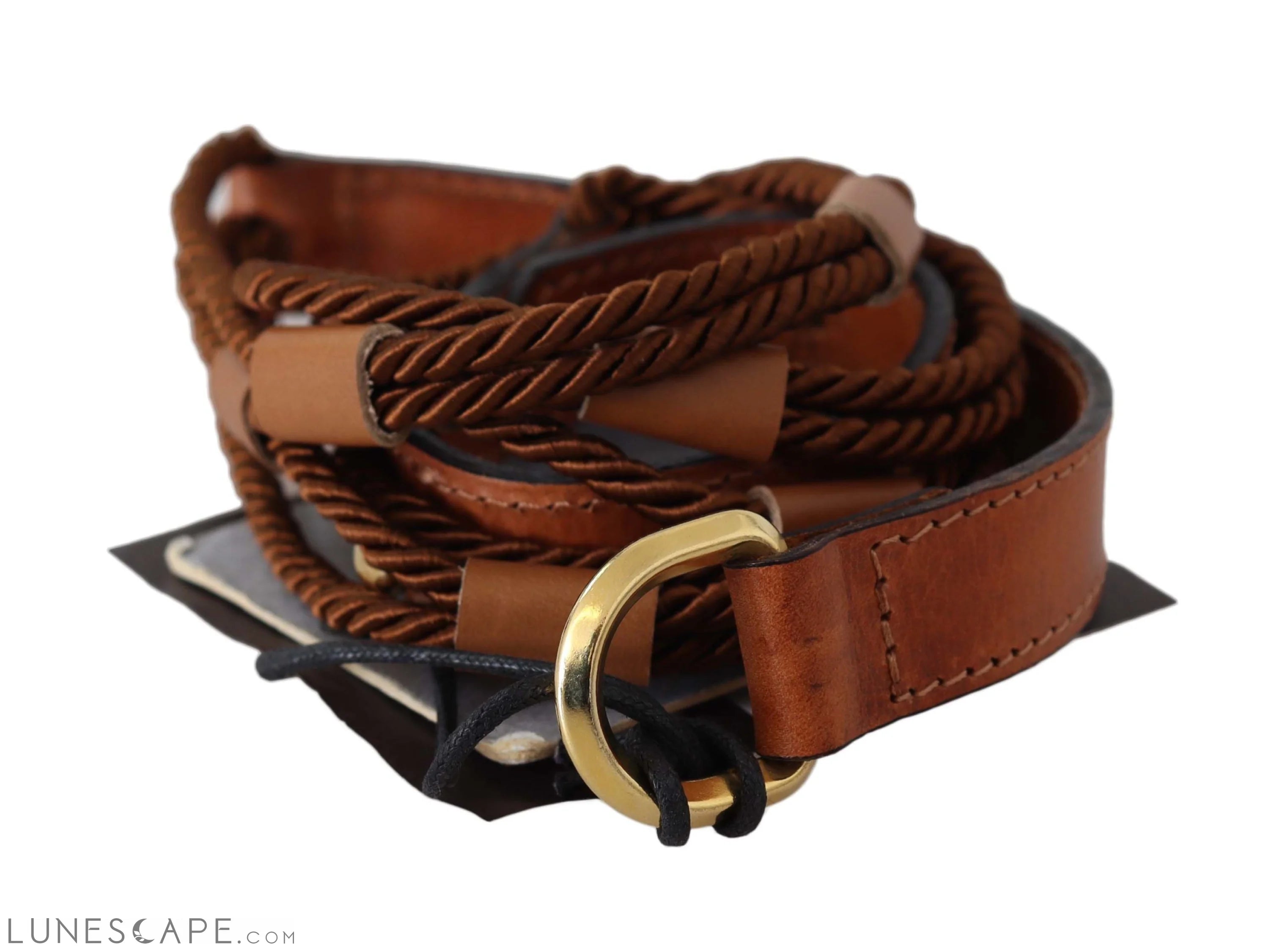 Scervino Street Elegant Braided Leather Belt in Dark Brown LUNESCAPE