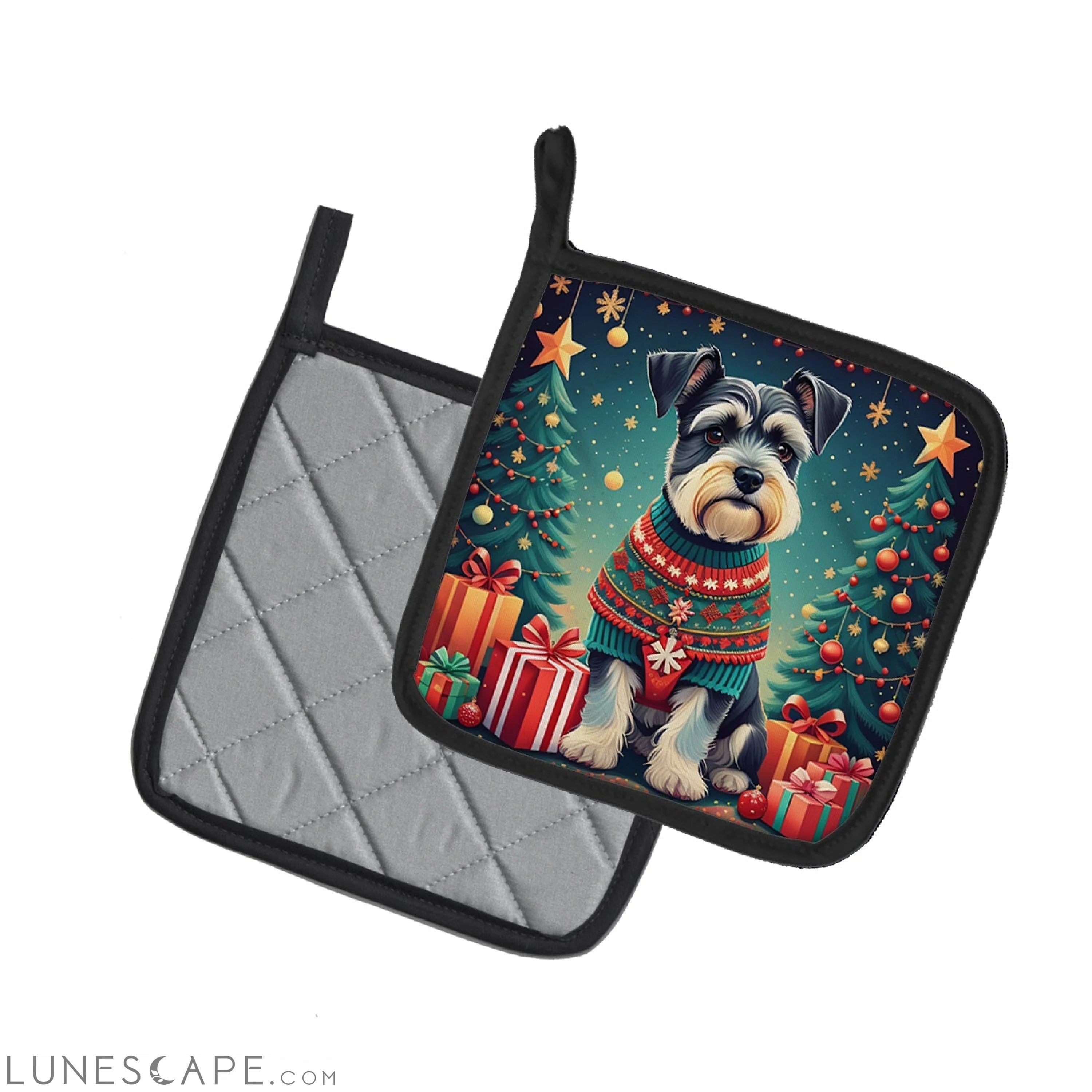 Schnauzer Christmas Pair of Pot Holders LUNESCAPE