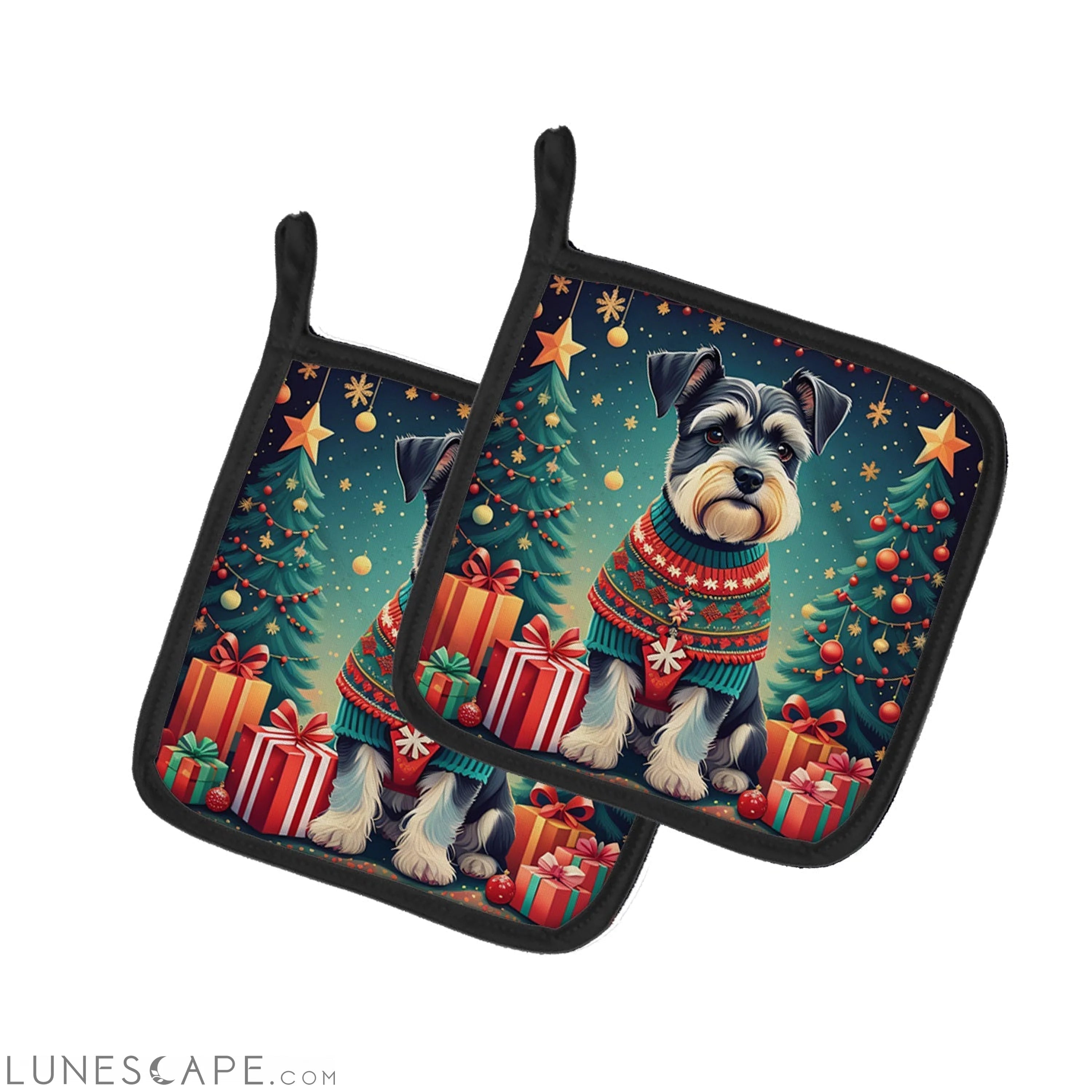 Schnauzer Christmas Pair of Pot Holders LUNESCAPE