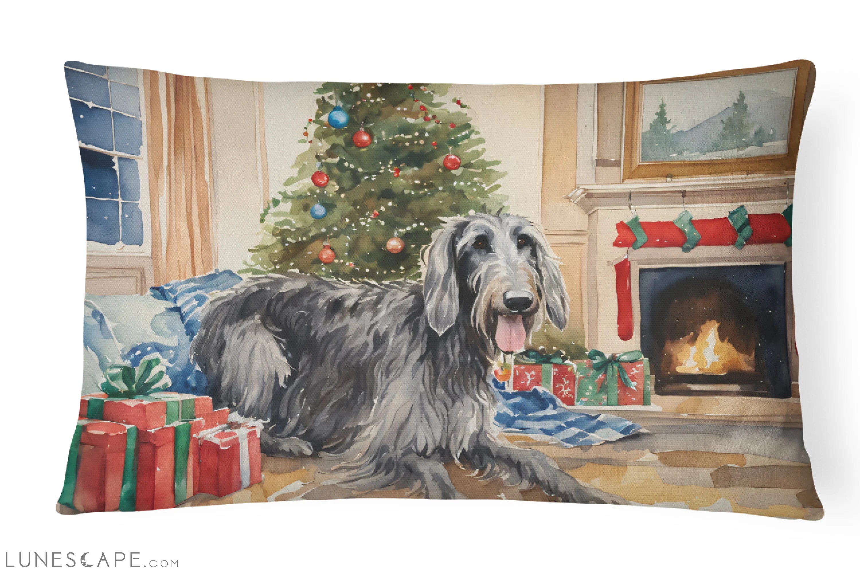 Scottish Deerhound Cozy Christmas Throw Pillow LUNESCAPE