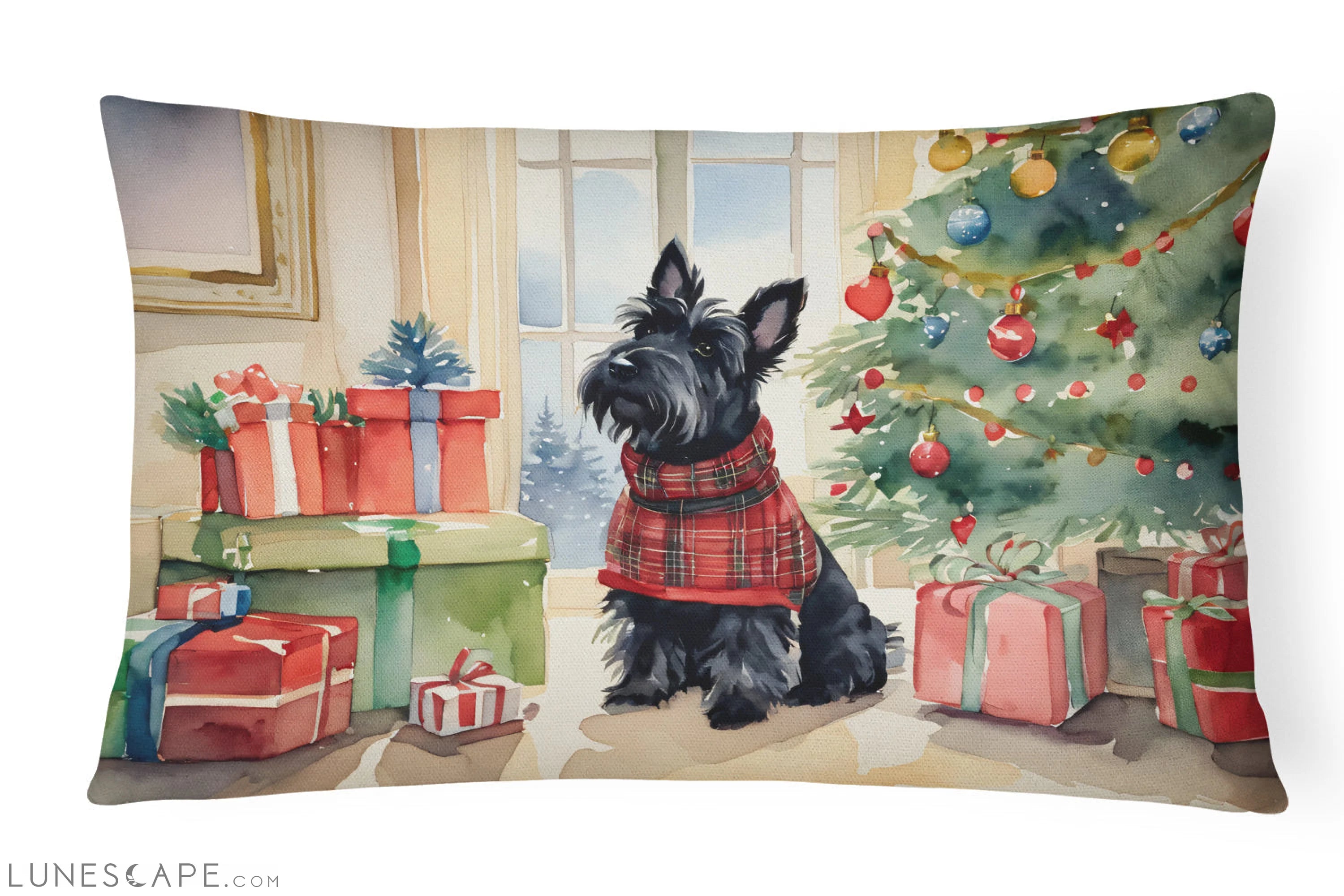 Scottish Terrier Cozy Christmas Throw Pillow LUNESCAPE