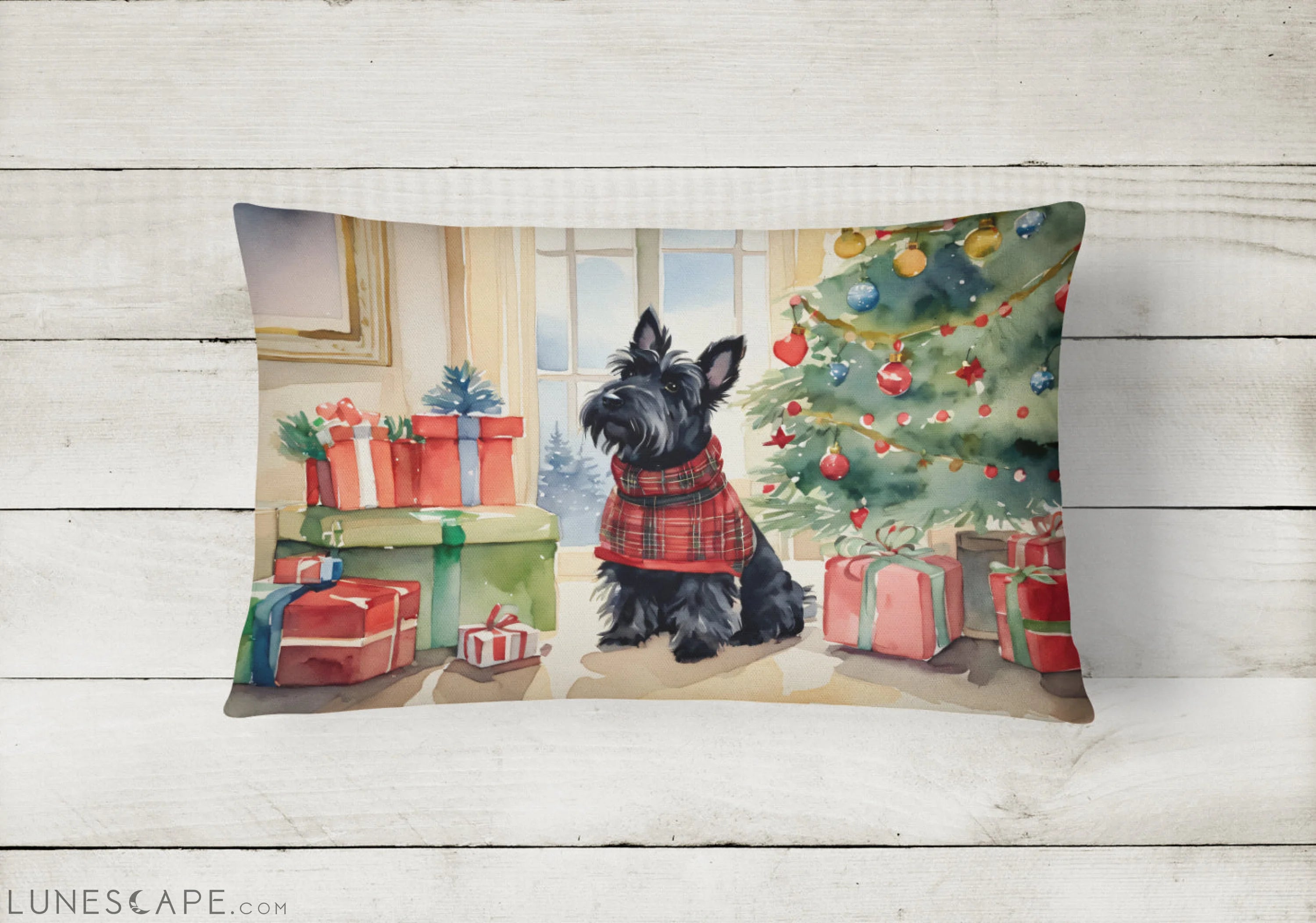 Scottish Terrier Cozy Christmas Throw Pillow LUNESCAPE