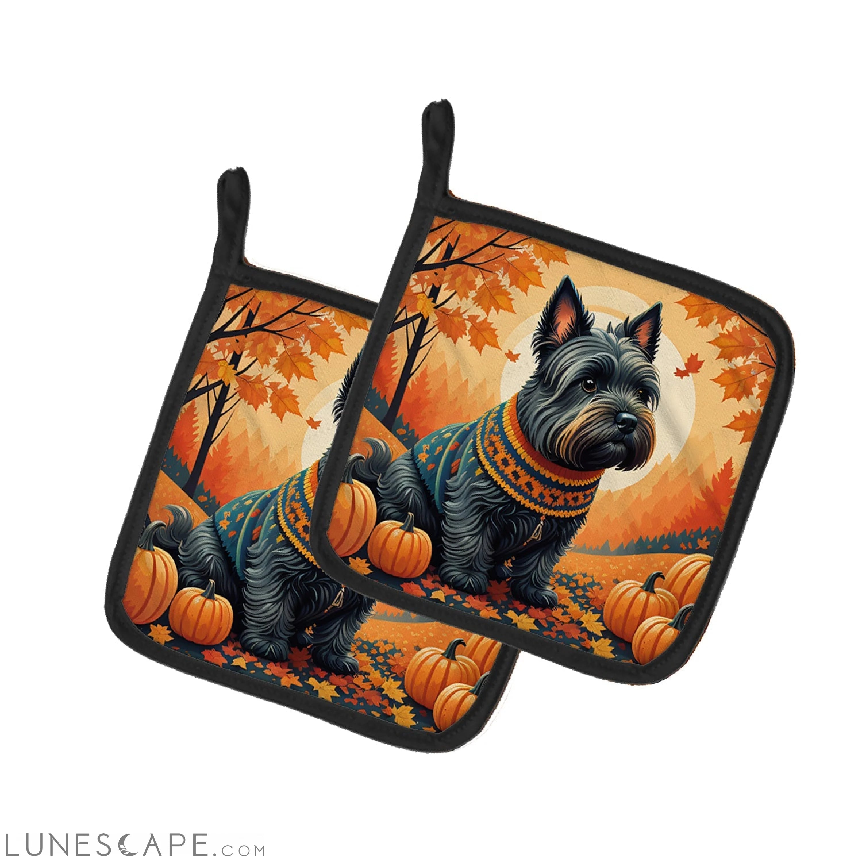 Scottish Terrier Fall Pair of Pot Holders LUNESCAPE