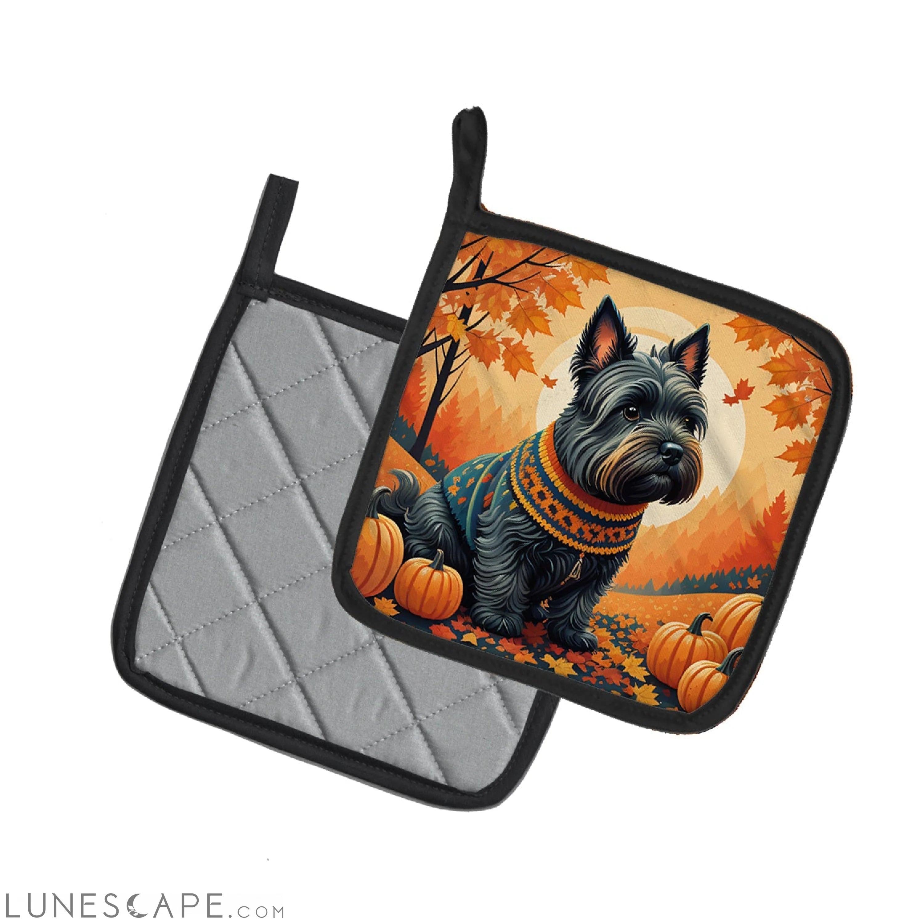 Scottish Terrier Fall Pair of Pot Holders LUNESCAPE