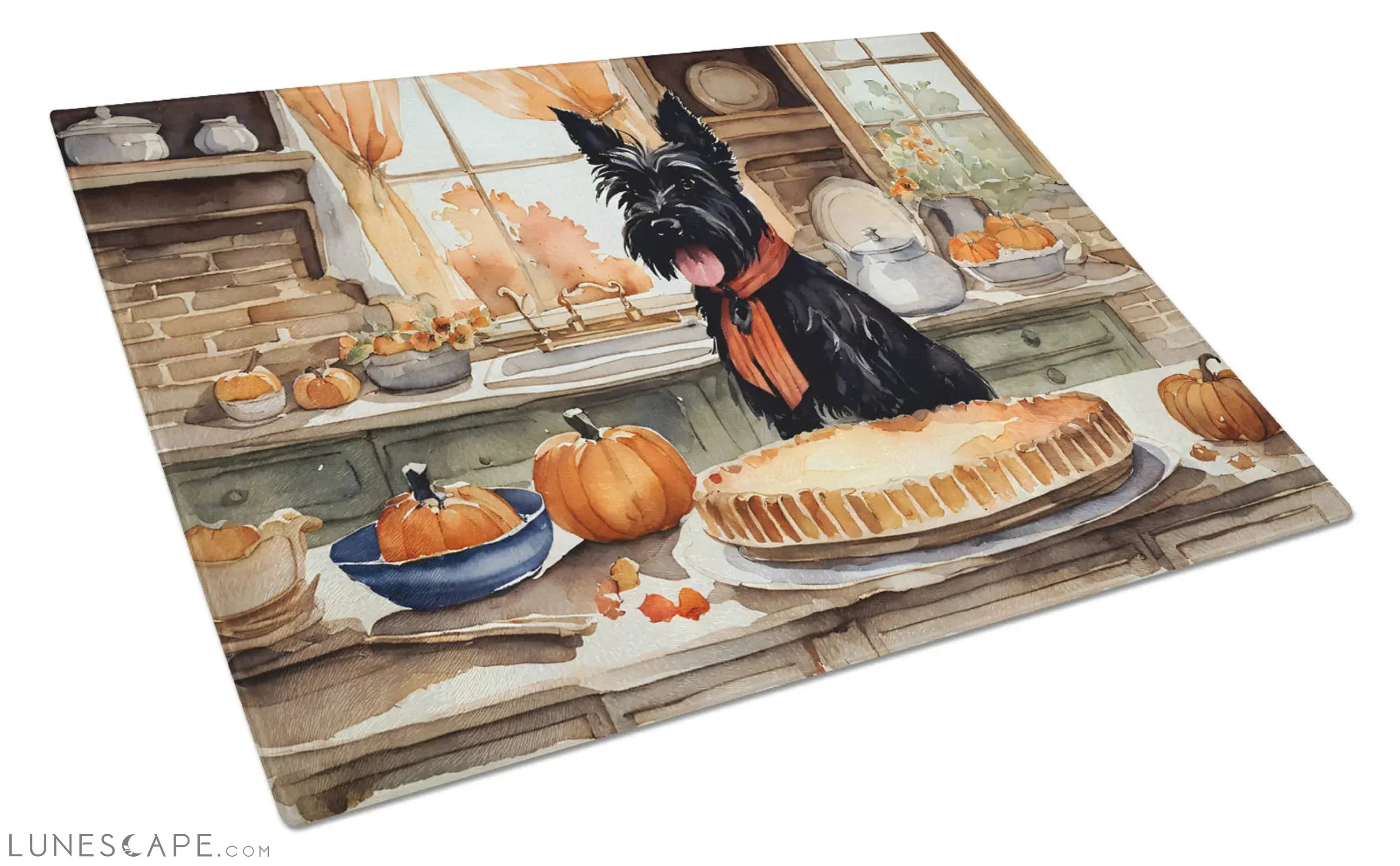 Scottish Terrier Thanksgiving Fall Kitchen Pumpkins Glass Cutting Board LUNESCAPE