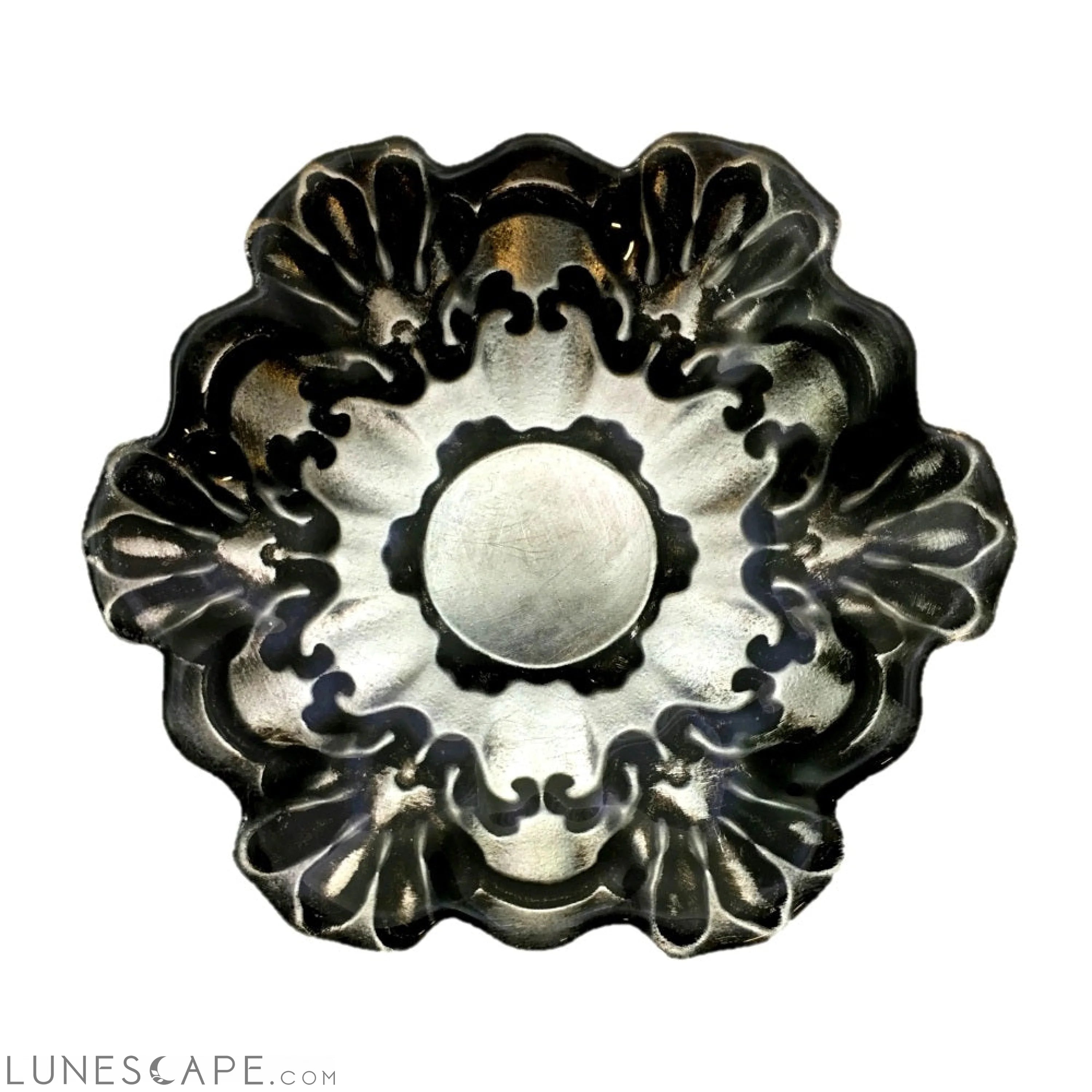 Set/4 LACE 6.5" BLACK SILVER CANAPE PLATES LUNESCAPE