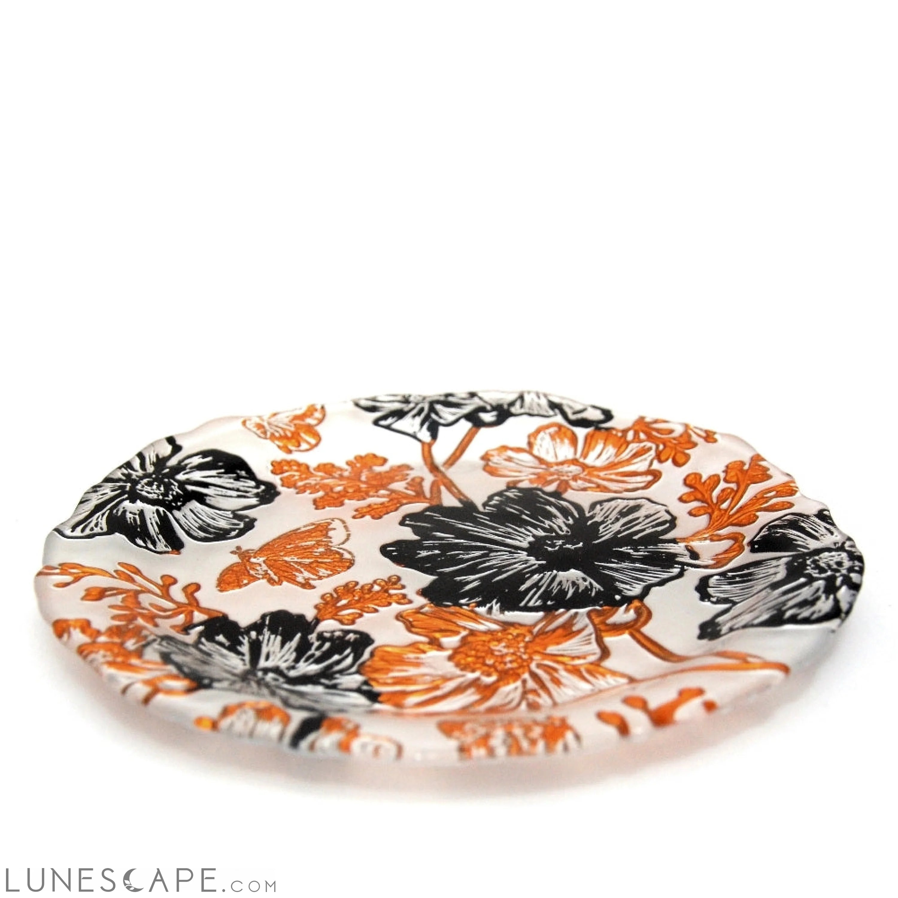 Set/4 PAPILLON CREAM GOLD BLACK SIDE PLATES LUNESCAPE