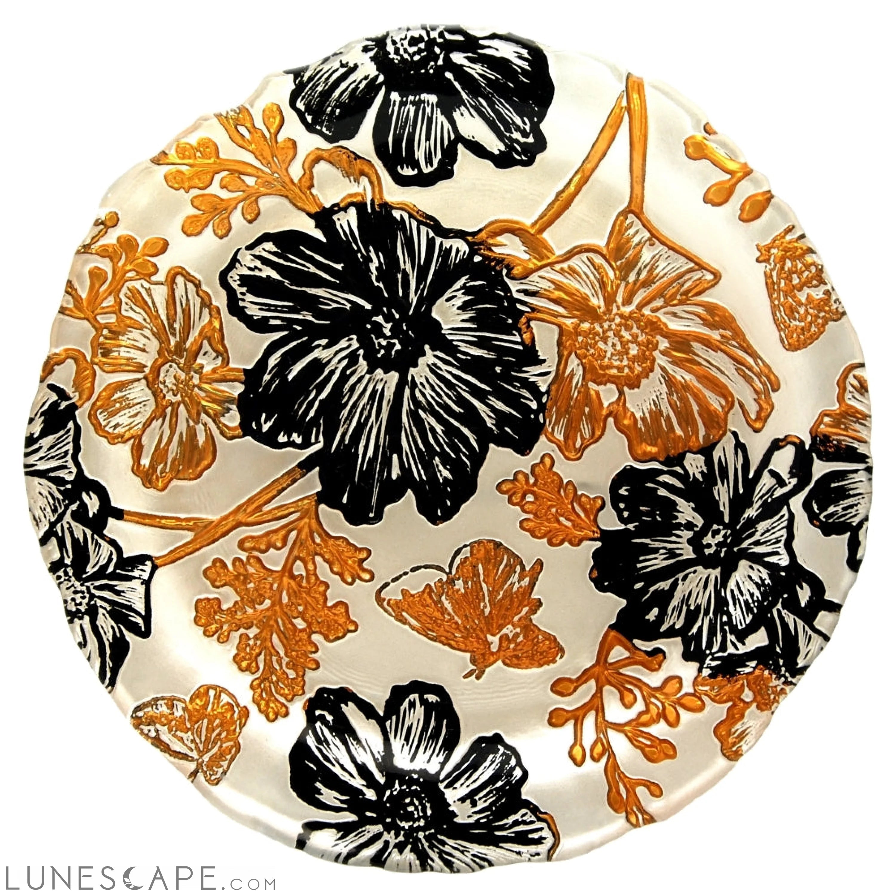Set/4 PAPILLON CREAM GOLD BLACK SIDE PLATES LUNESCAPE