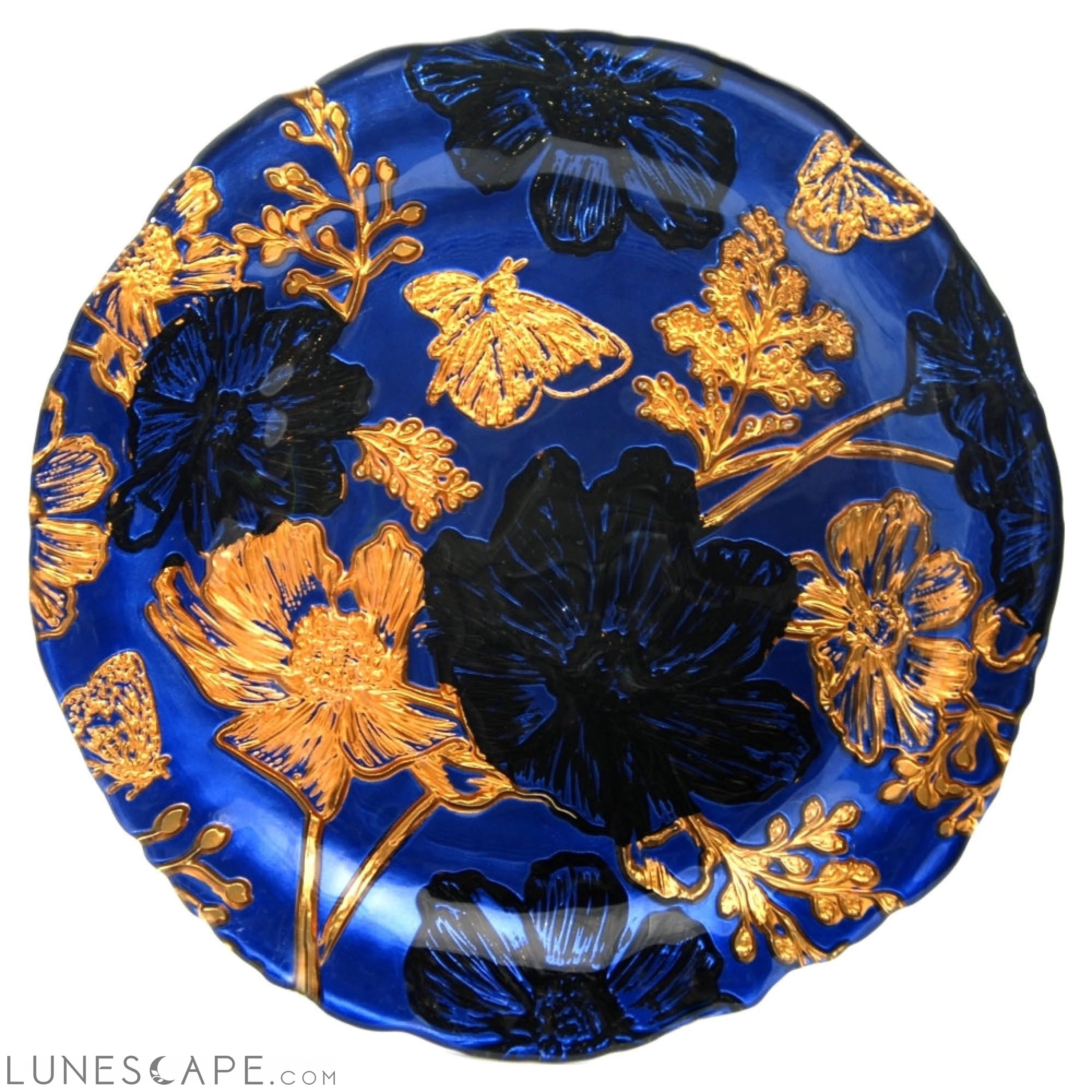 Set/4 PAPILLON INDIGO GOLD BLACK SIDE PLATES LUNESCAPE