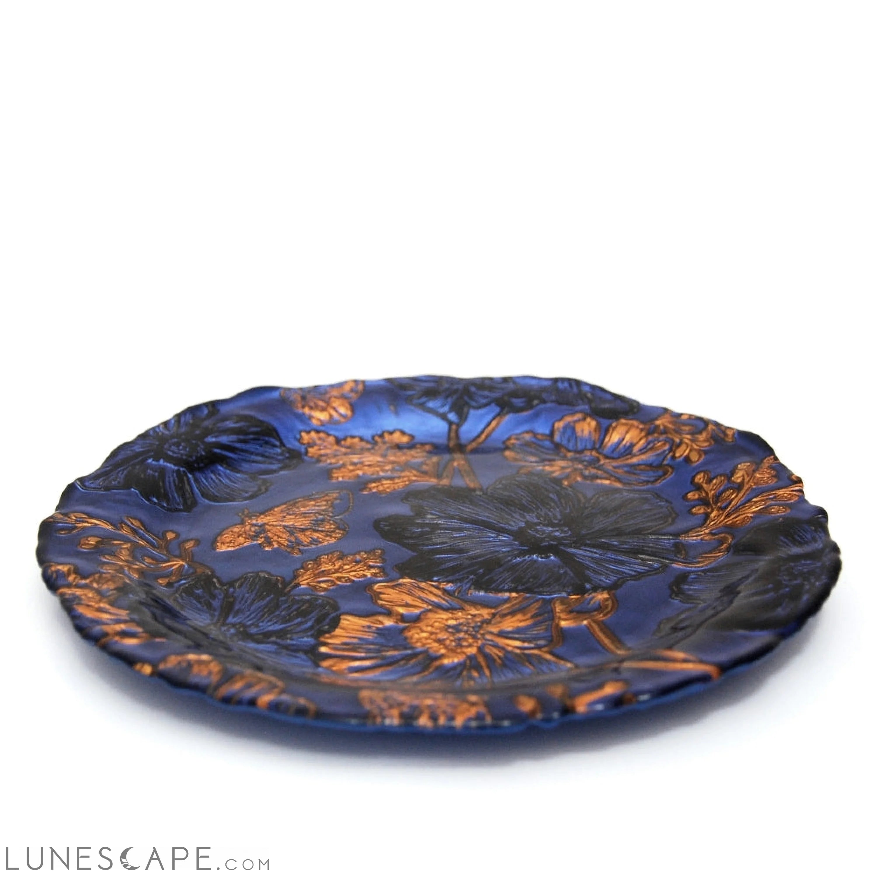 Set/4 PAPILLON INDIGO GOLD BLACK SIDE PLATES LUNESCAPE