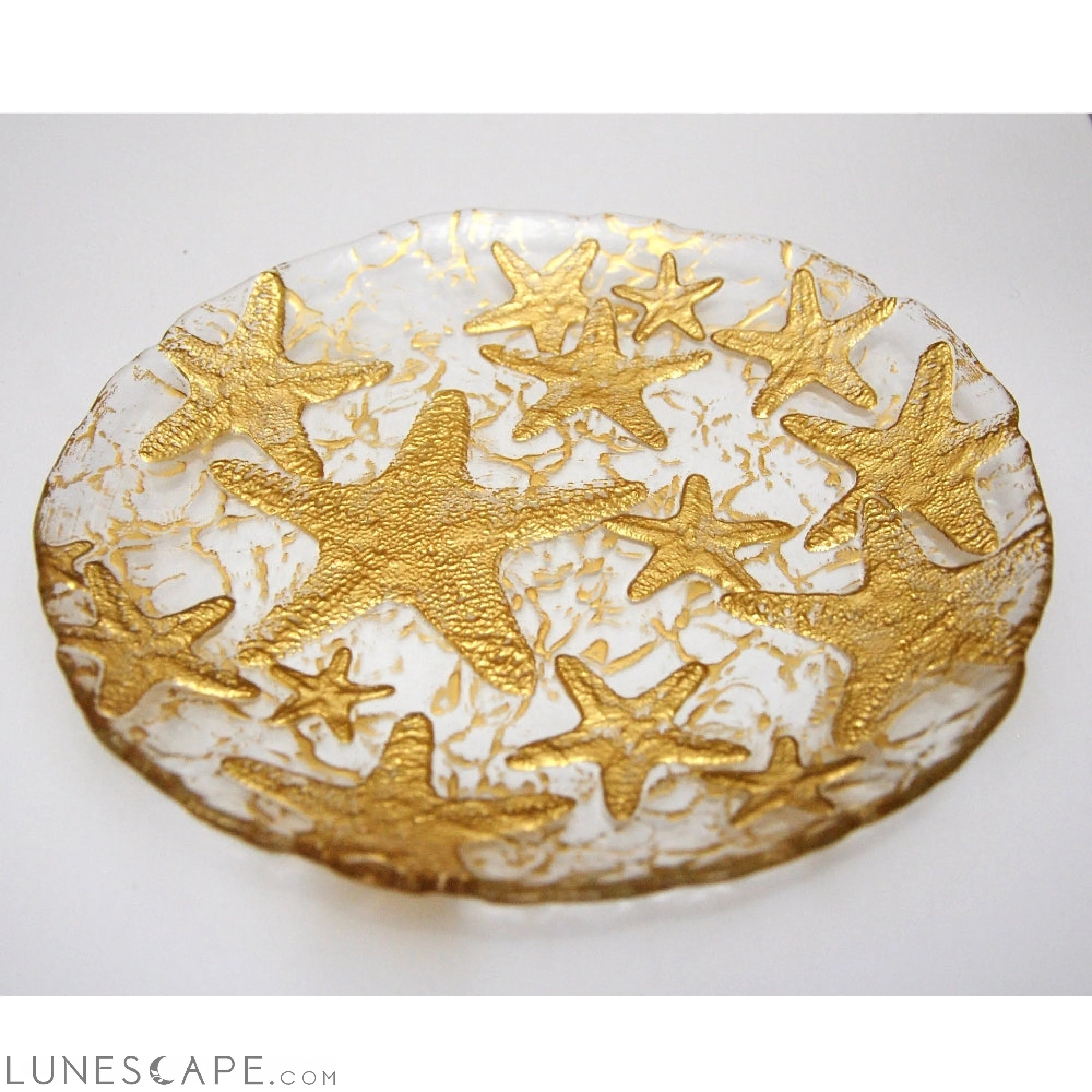 Set/4 SEA STAR DESSERT PLATES MIRROR GOLD LUNESCAPE