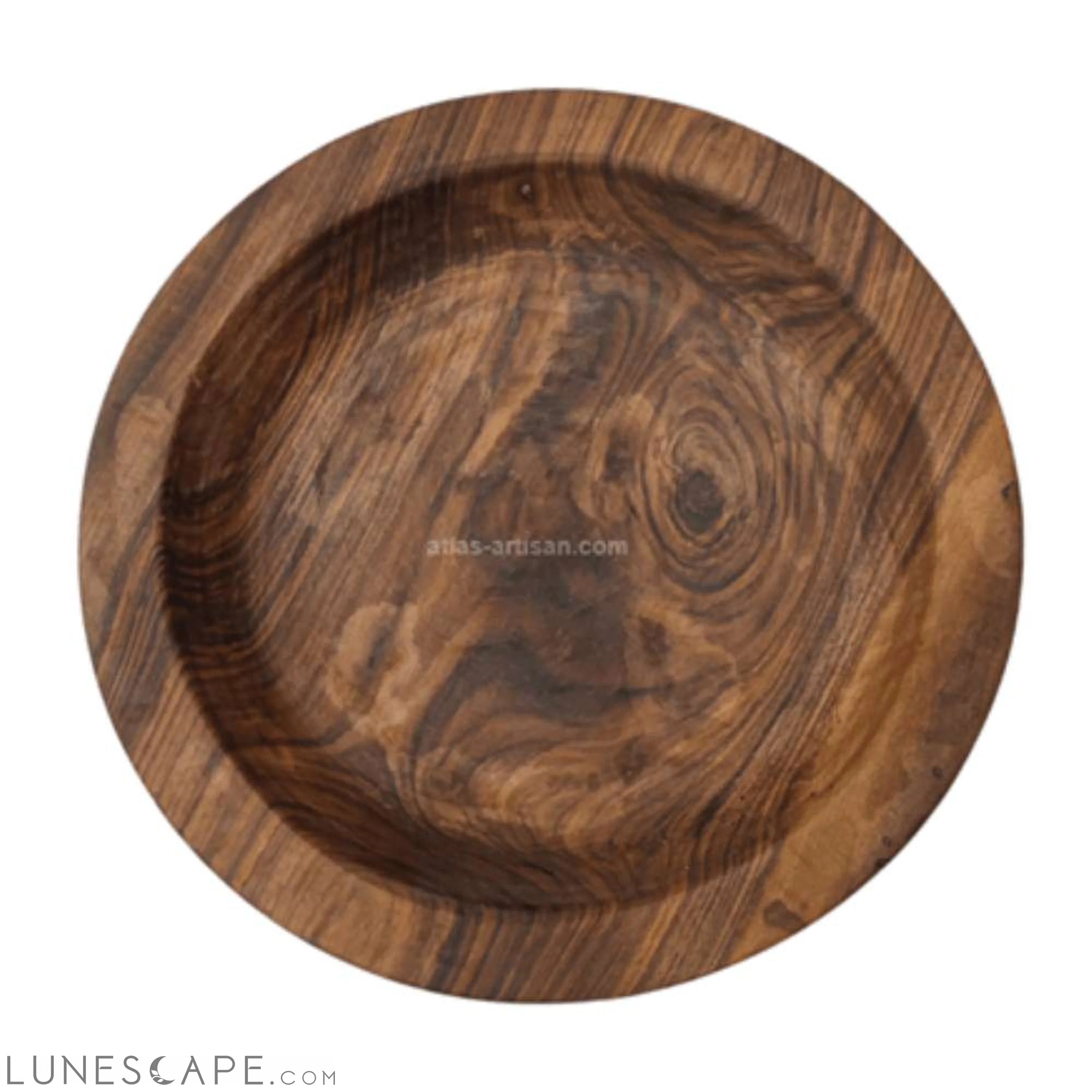 Set of 2 Assiettes Nord Hand Carved Walnut Wood 10-Inch Serving Platters LUNESCAPE
