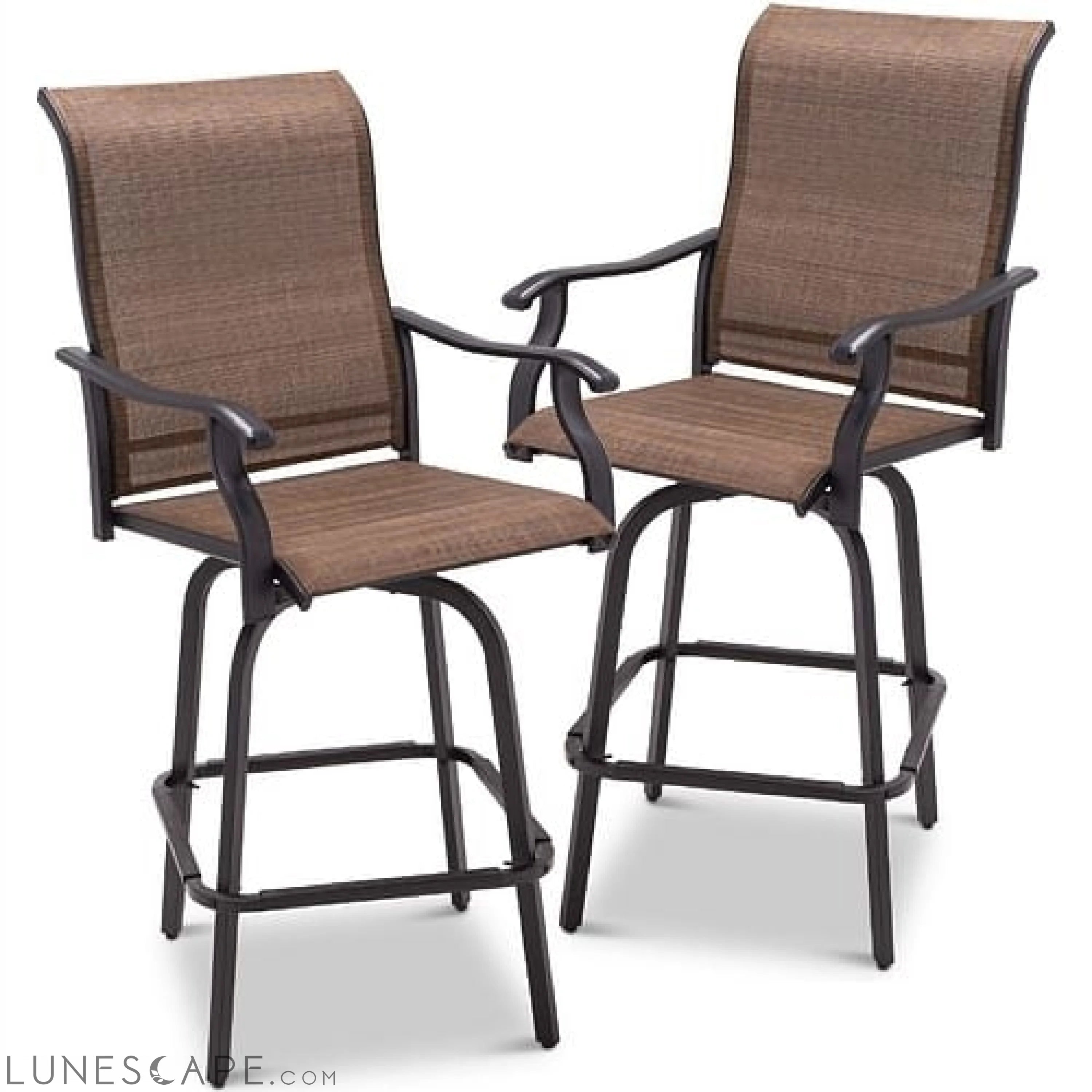 Set of 2 Brown All-Weather Mesh Swivel Barstools LUNESCAPE