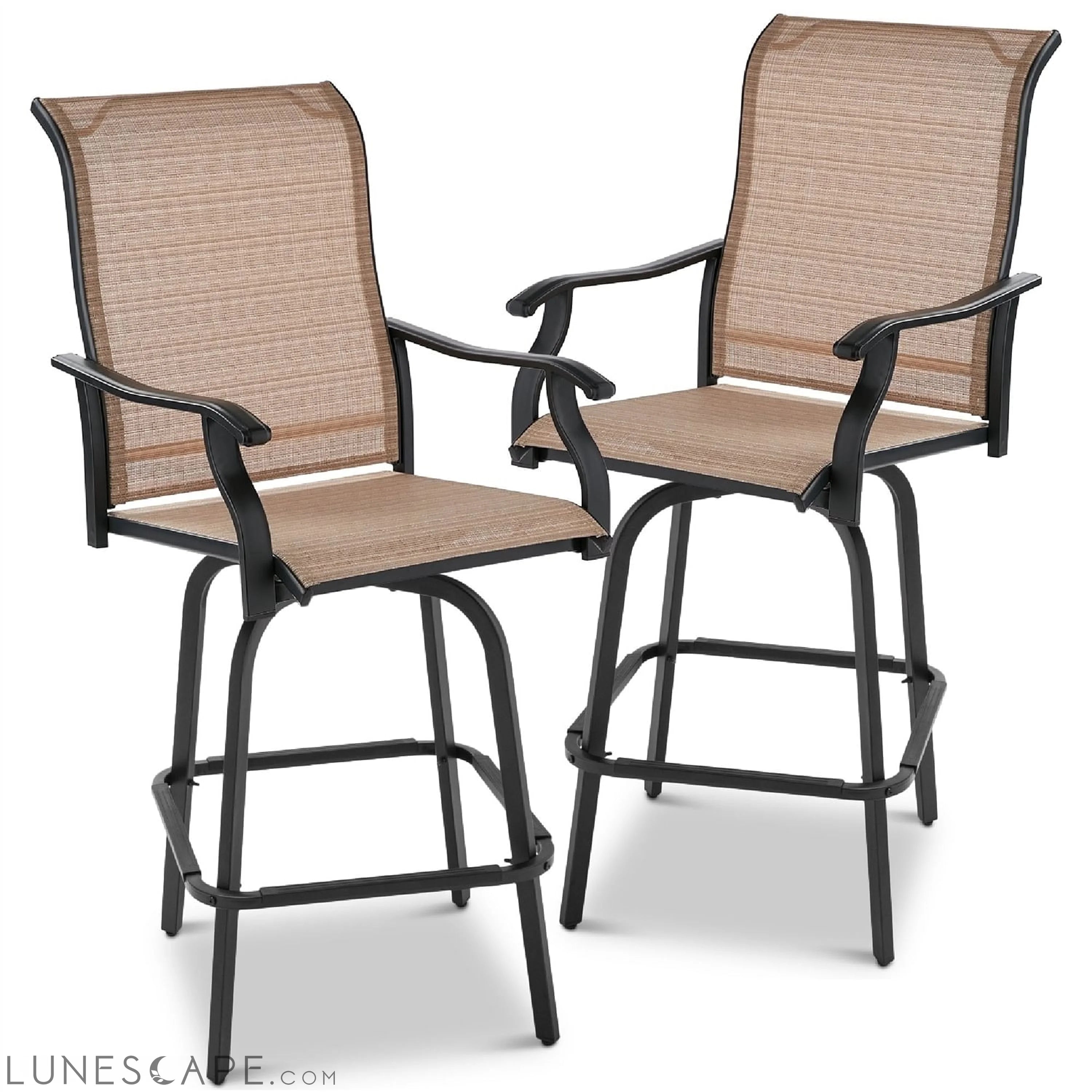 Set of 2 Tan All-Weather Mesh Swivel Barstools LUNESCAPE