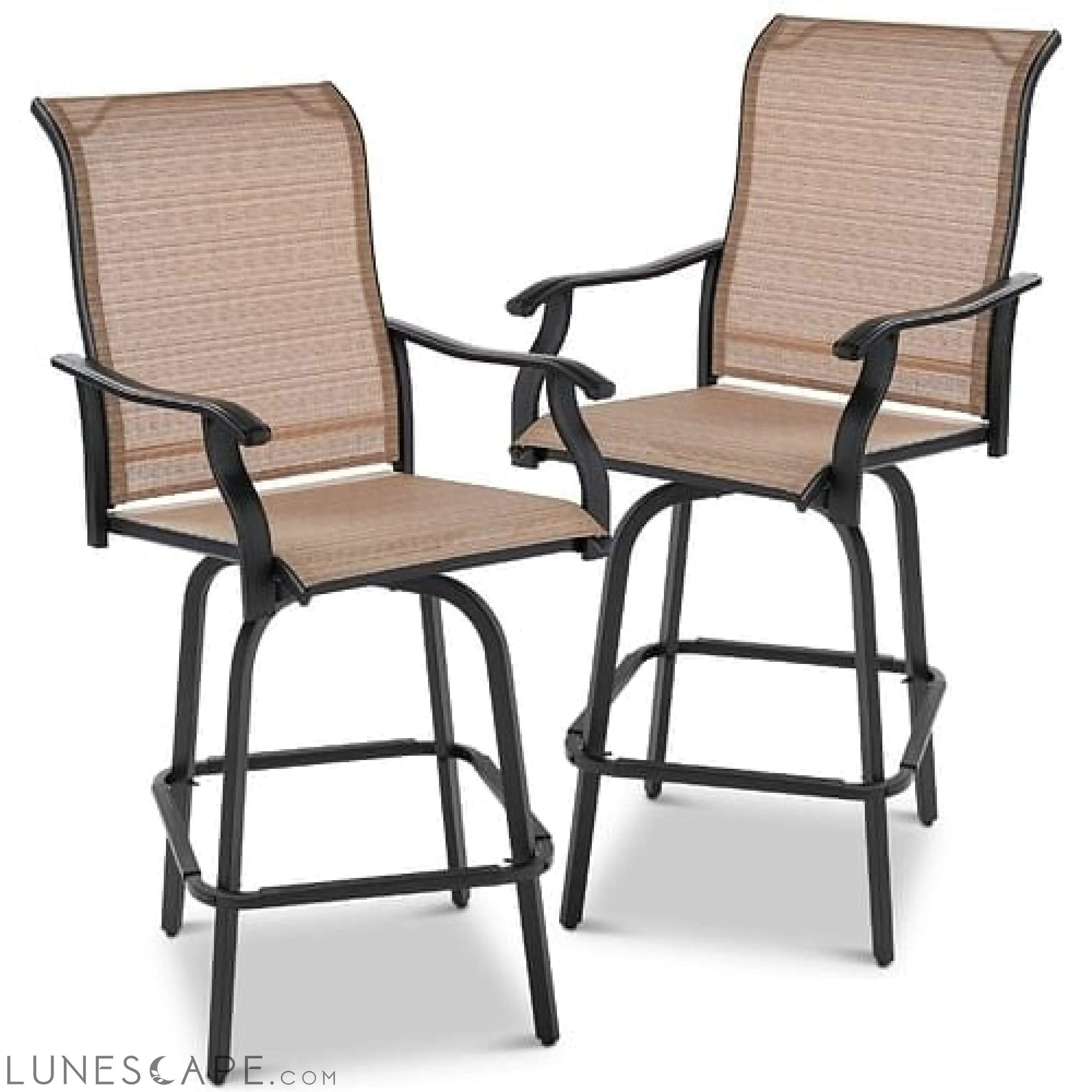 Set of 2 Tan All-Weather Mesh Swivel Barstools LUNESCAPE