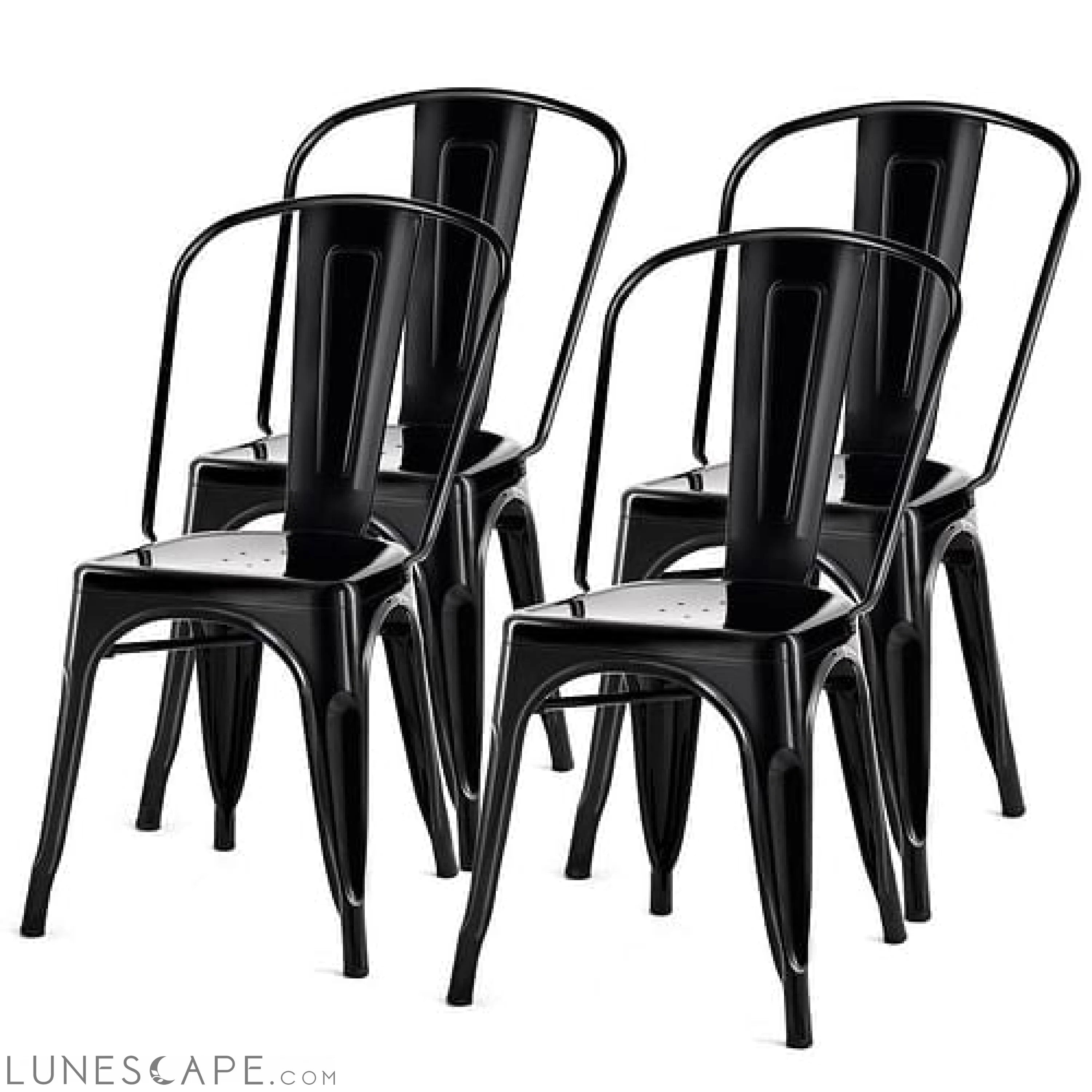 Set of 4 Indoor Outdoor Black Metal Stacking Bistro Dining Chairs LUNESCAPE