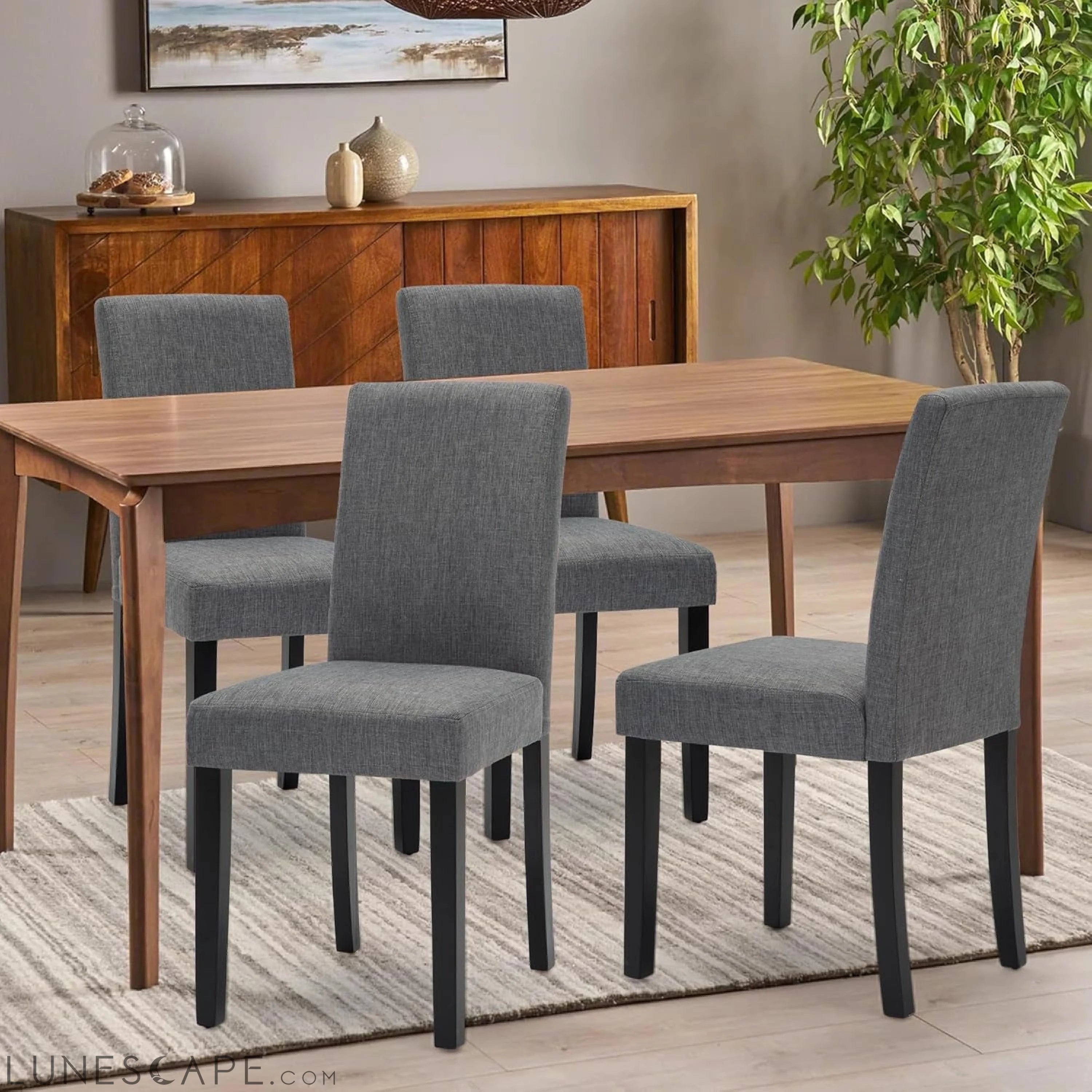 Set of 4 Modern Fabric Upholstered Dining Chairs Elegant Design Dining LUNESCAPE