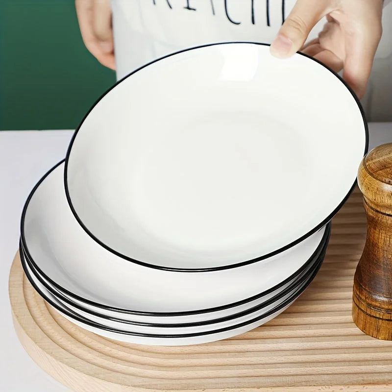 Set of 4 Simple White 8Inch Dinner Plates LUNESCAPE