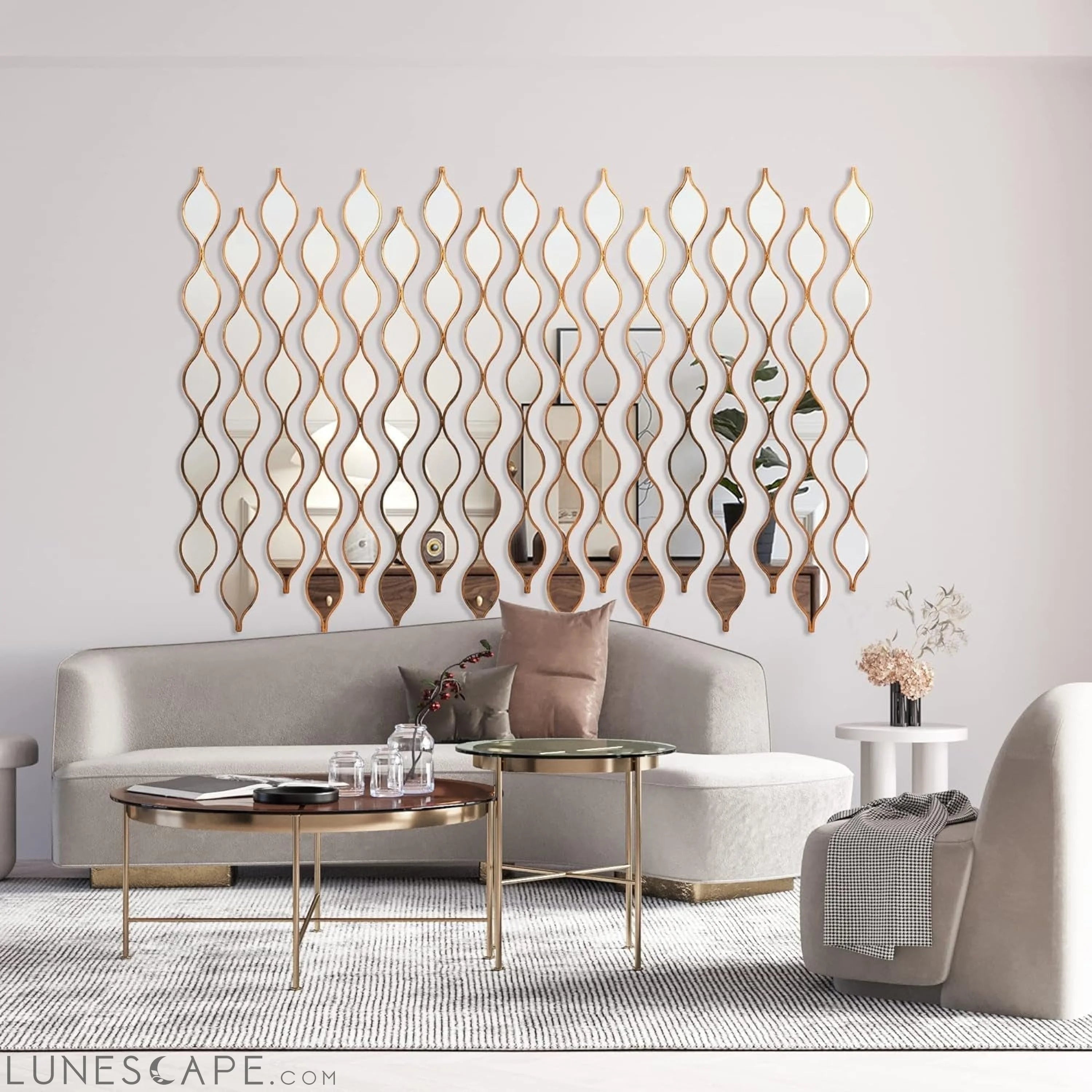 Set of 5 Teardrop Mirror Wall Decor in Gold for Elegant Living Room LUNESCAPE