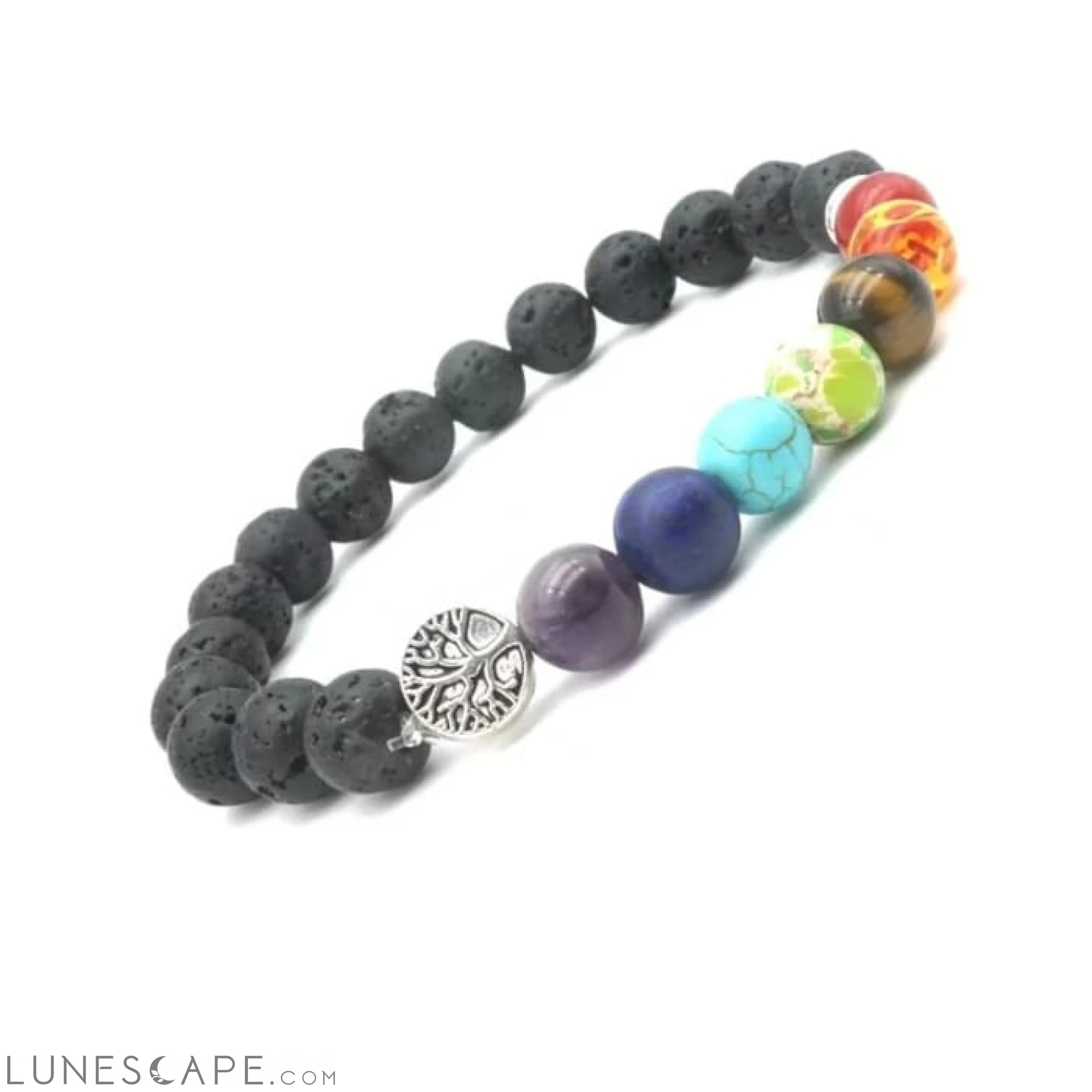 Seven Chakras Tree of Life Charms Lava Stone Bracelet LUNESCAPE