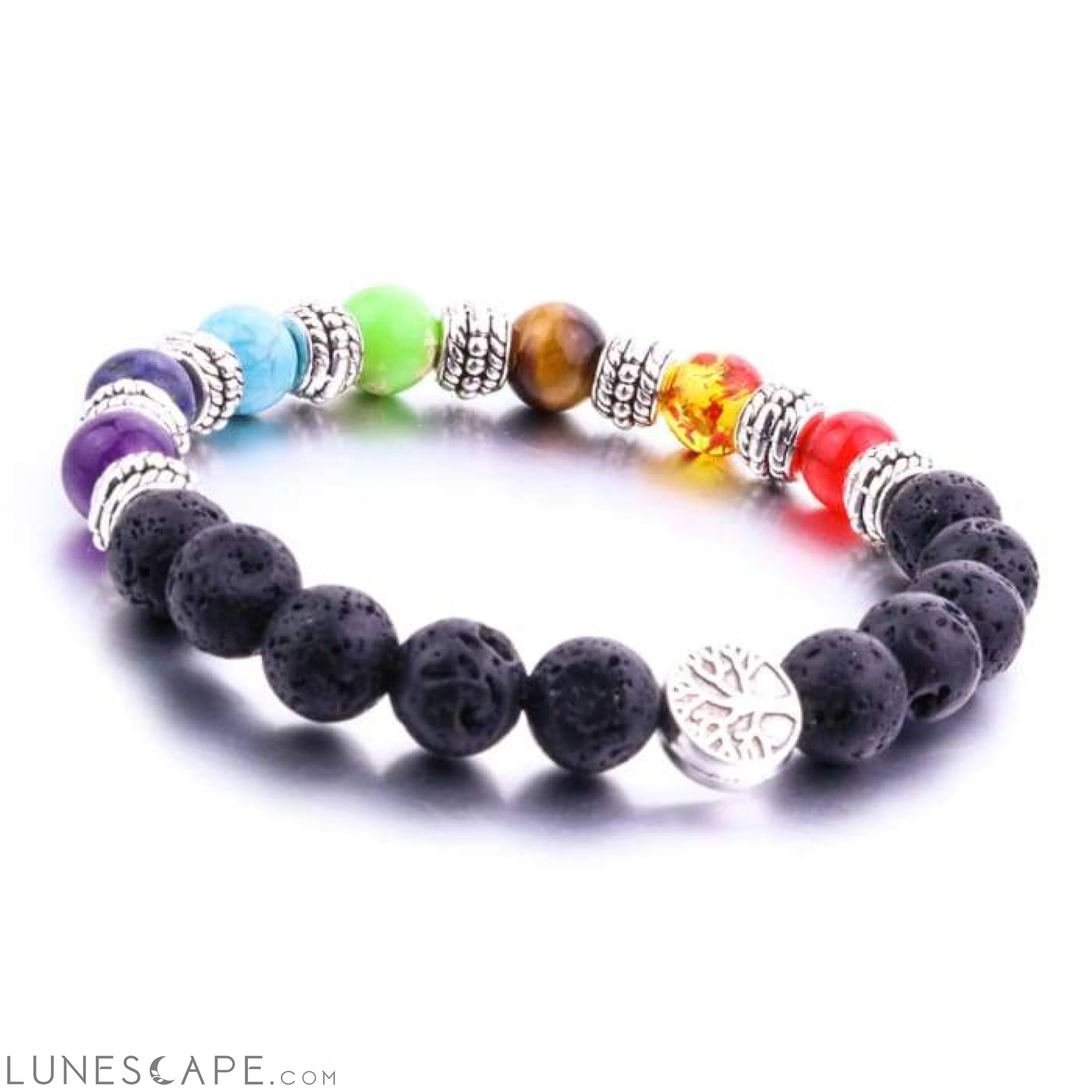 Seven Chakras Tree of Life Lava Stone Essential Oil Bracelet LUNESCAPE