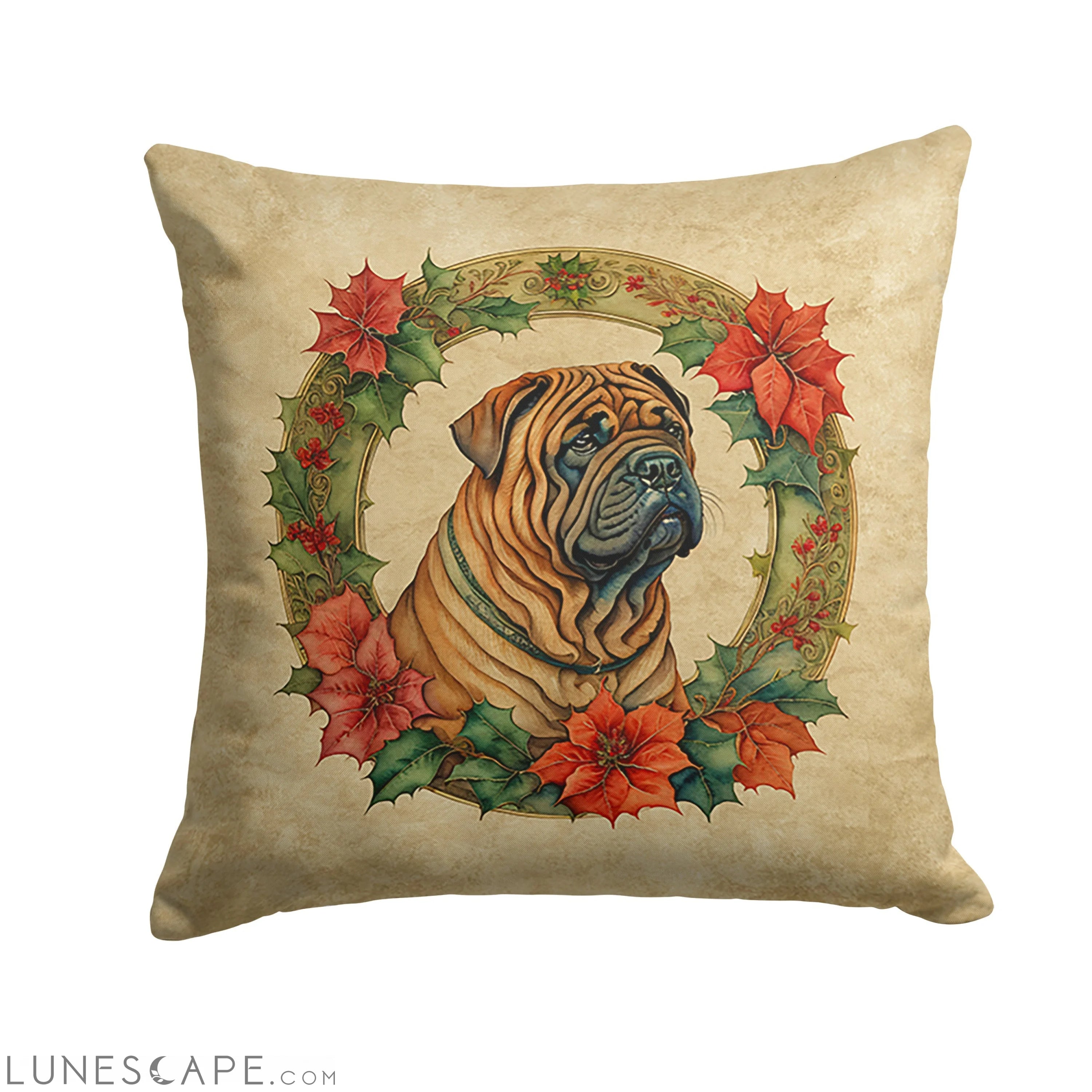 Shar Pei Christmas Flowers Throw Pillow LUNESCAPE