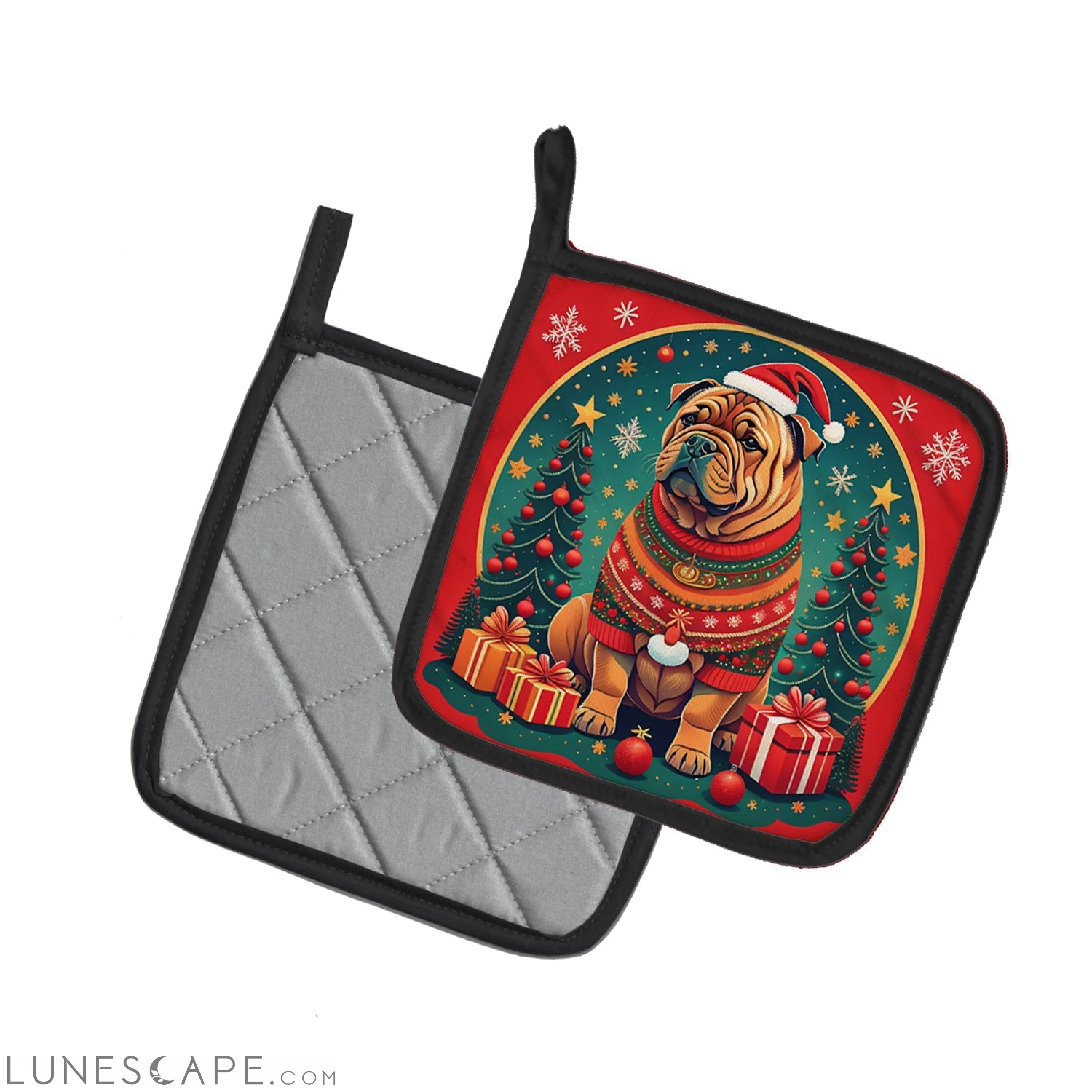 Shar Pei Christmas Pair of Pot Holders LUNESCAPE